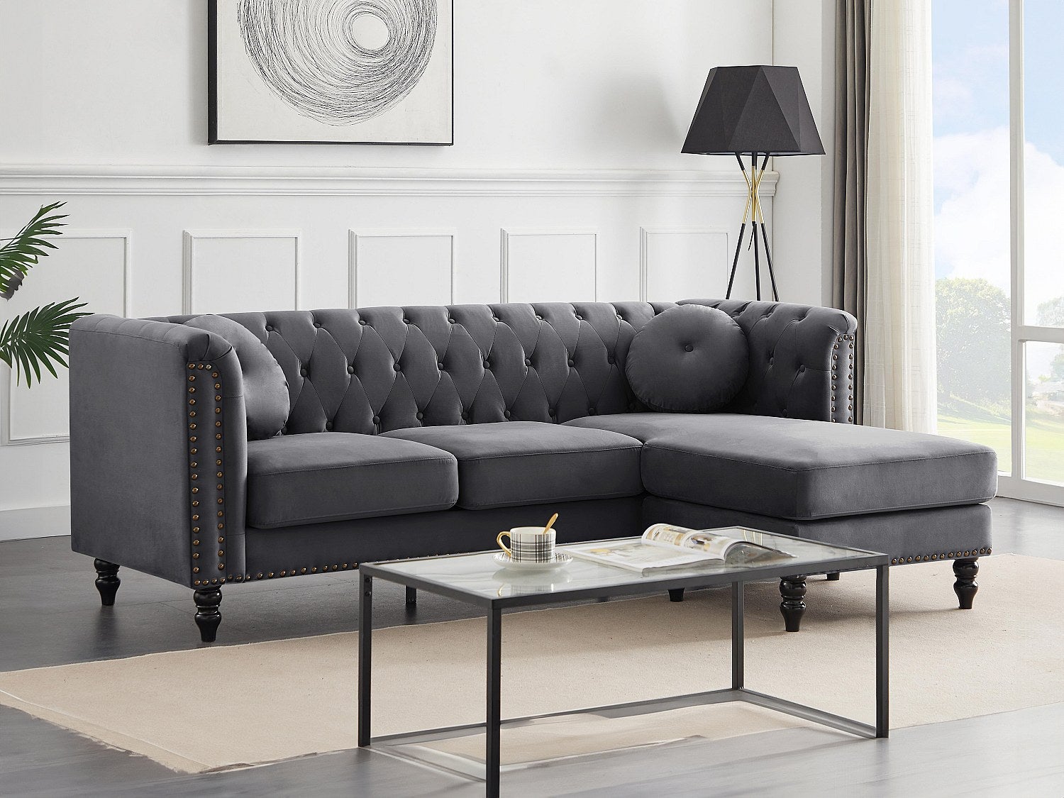 Kanapa narożna dwustronna z antracytowego weluru TURNER