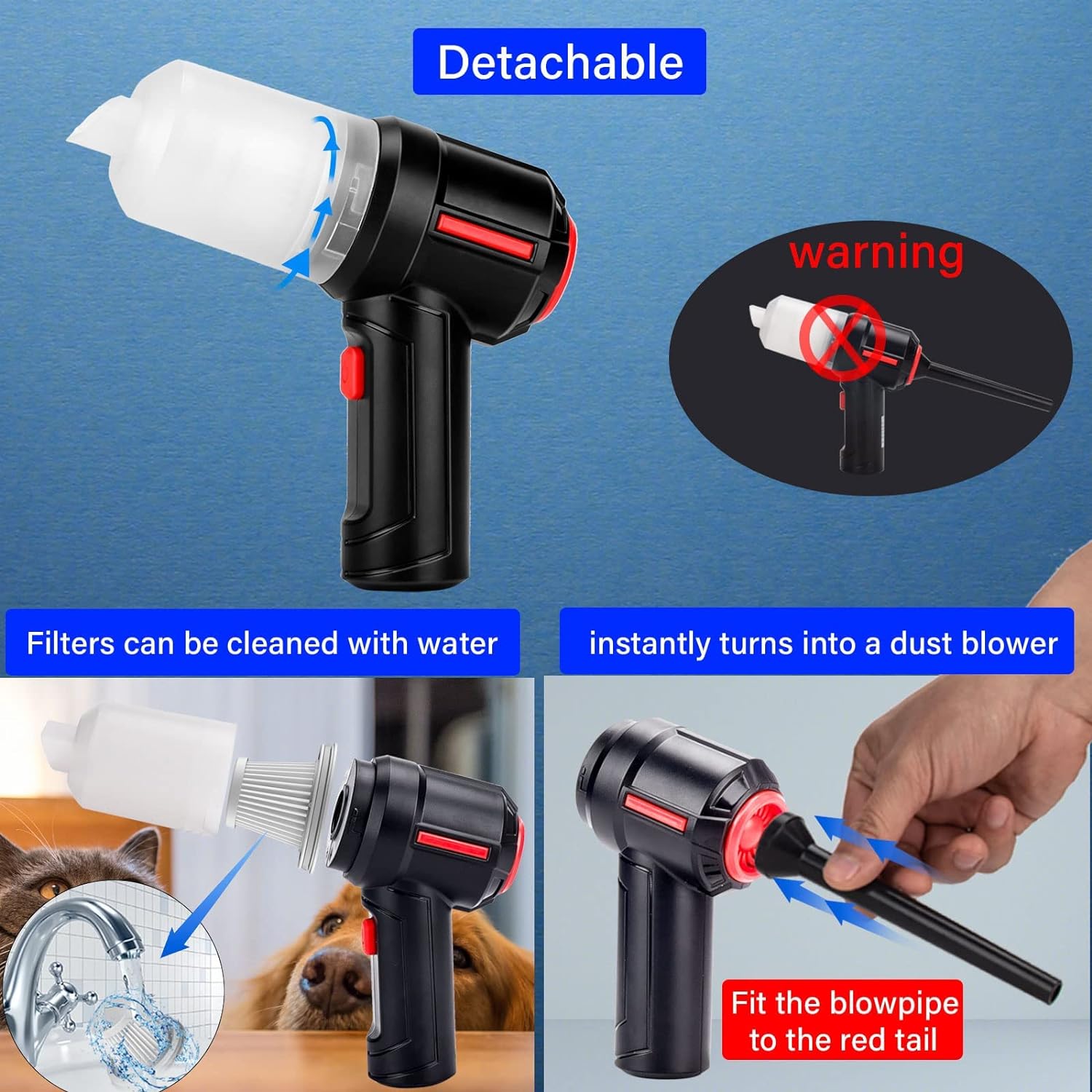 Aspirateur de voiture puissant, aspirateur à main sans fil, aspirateur de bureau rechargeable avec filtres lavables pour la maison, la voiture - 2