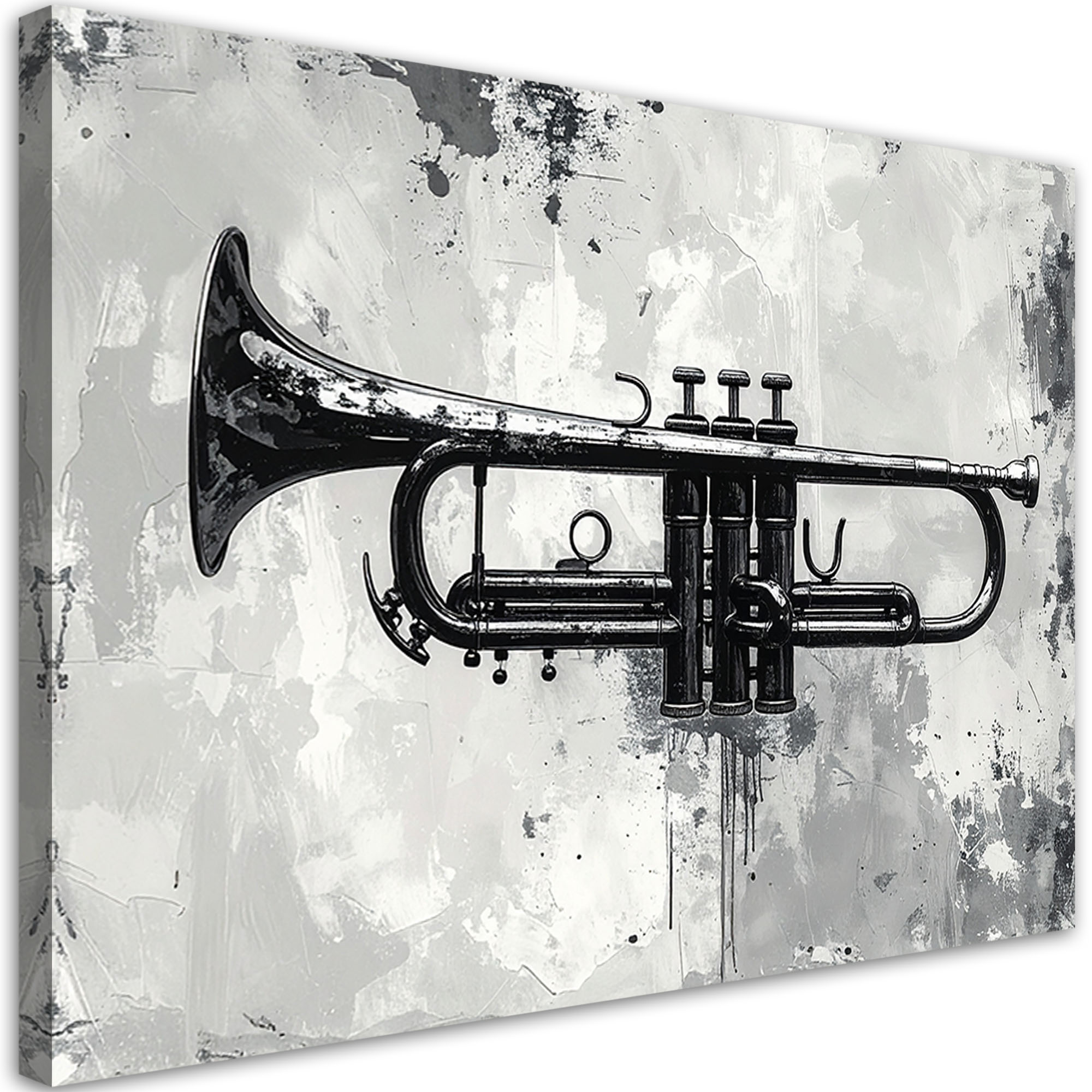 Obraz do salonu biura restauracji klubu muzycznego, Trąbka instrumenty czarno biały 45x30