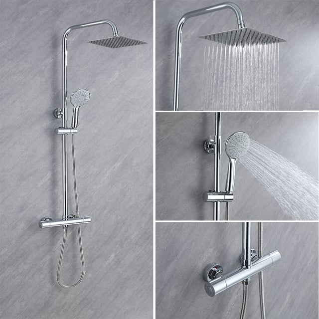 AICA ITALY Colonne Doccia Termostatiche, Set Doccia con Termostato, Soffione e Doccino, Cromo