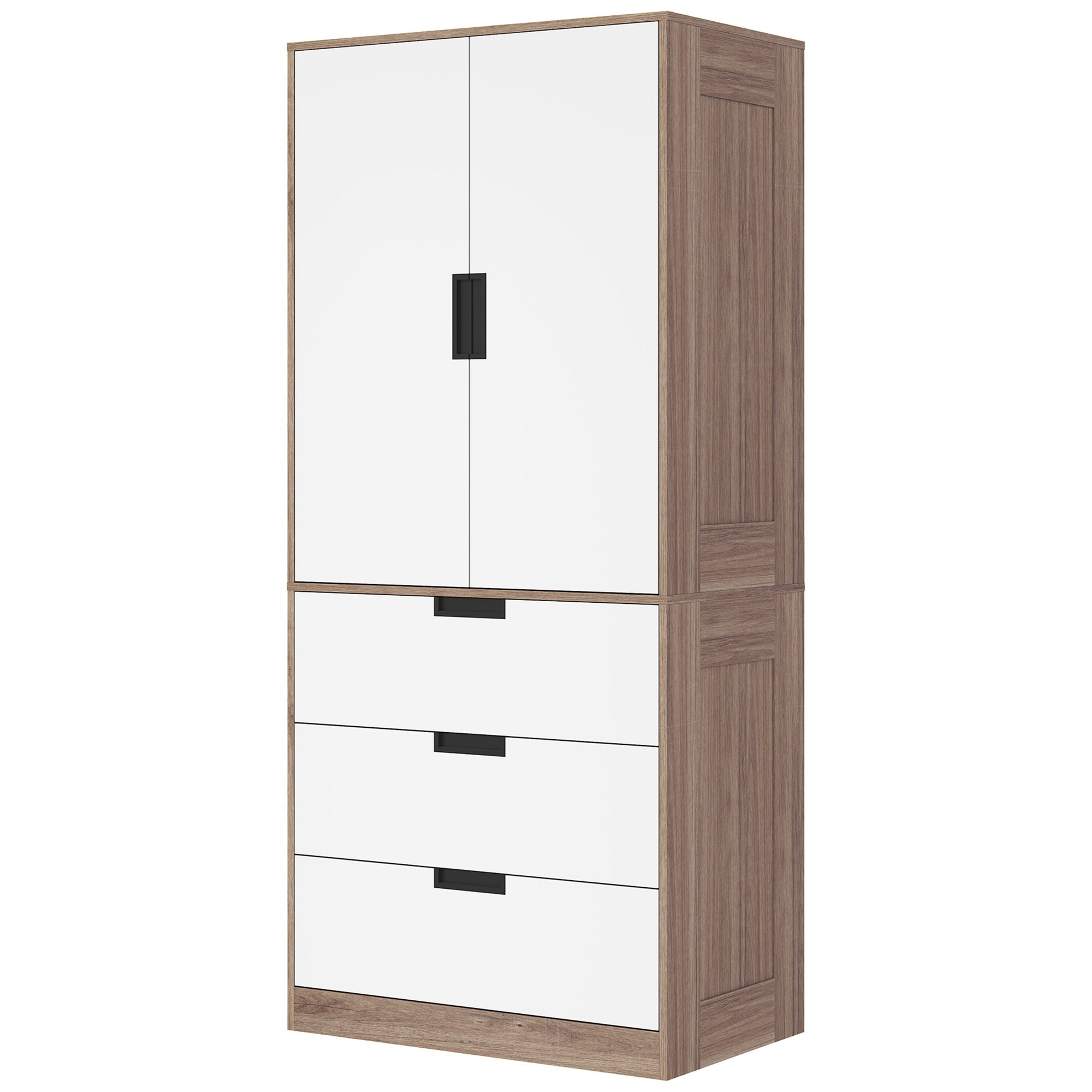 Armoire 2 portes, armoire moderne avec 3 tiroirs et tringle de ...