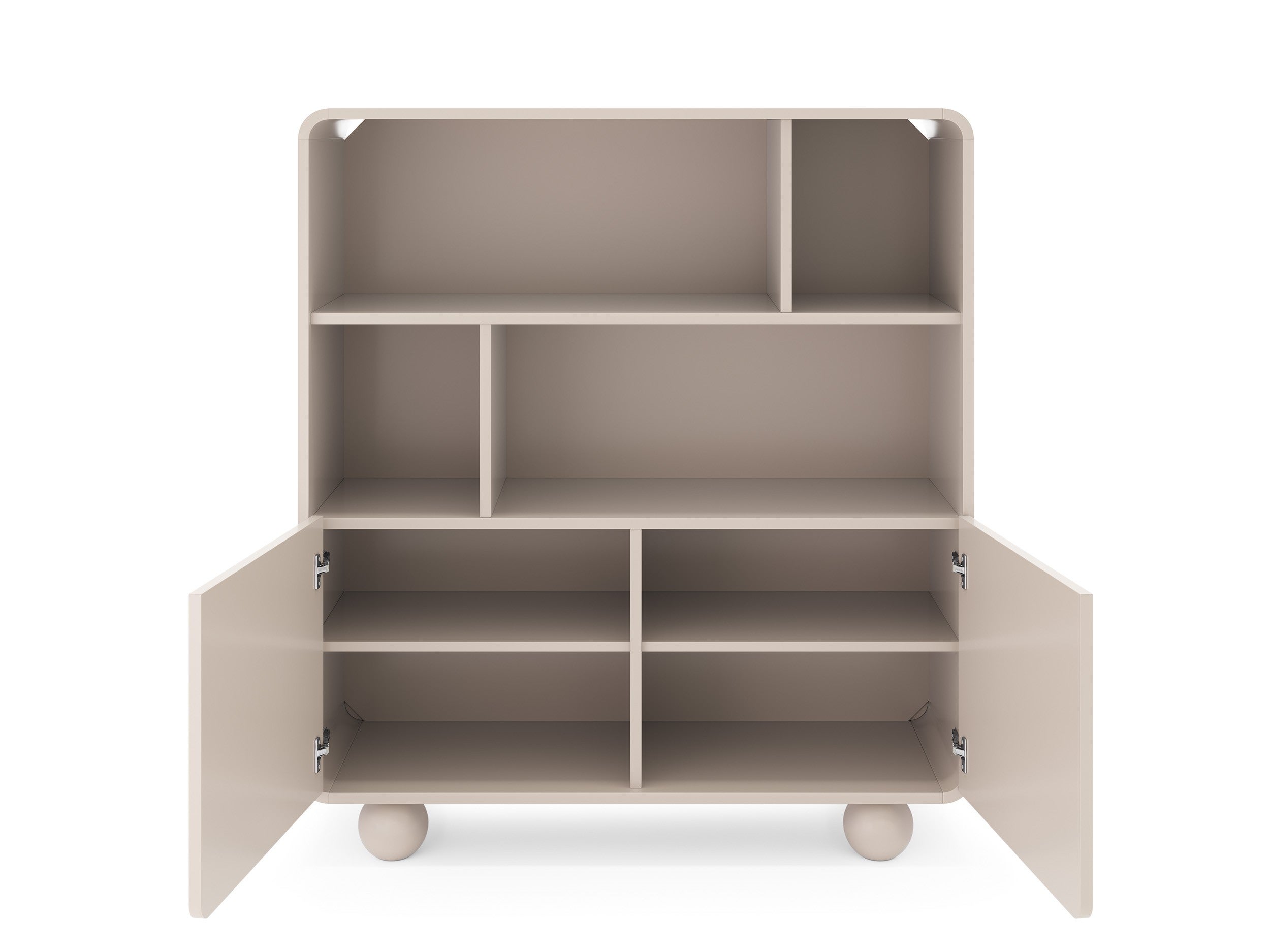 Nowoczesny Regał ALVION RG 108 cm z otwartymi półkami i szafkami, Kaszmir – minimalizm i funkcjonalność - 2