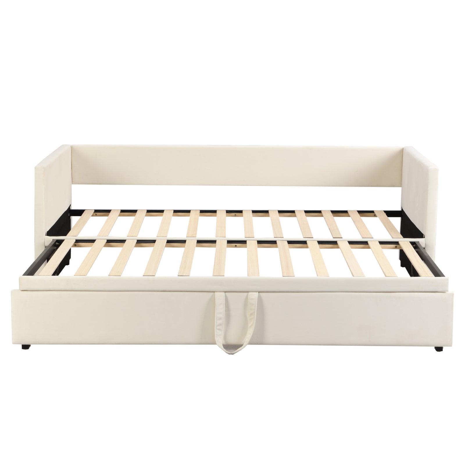 DreamMespace Lit Banquette Extensible 90/180x200 cm - Canapé Lit Gigogne 2 en 1 avec Sommiers, Velours Beige - 8