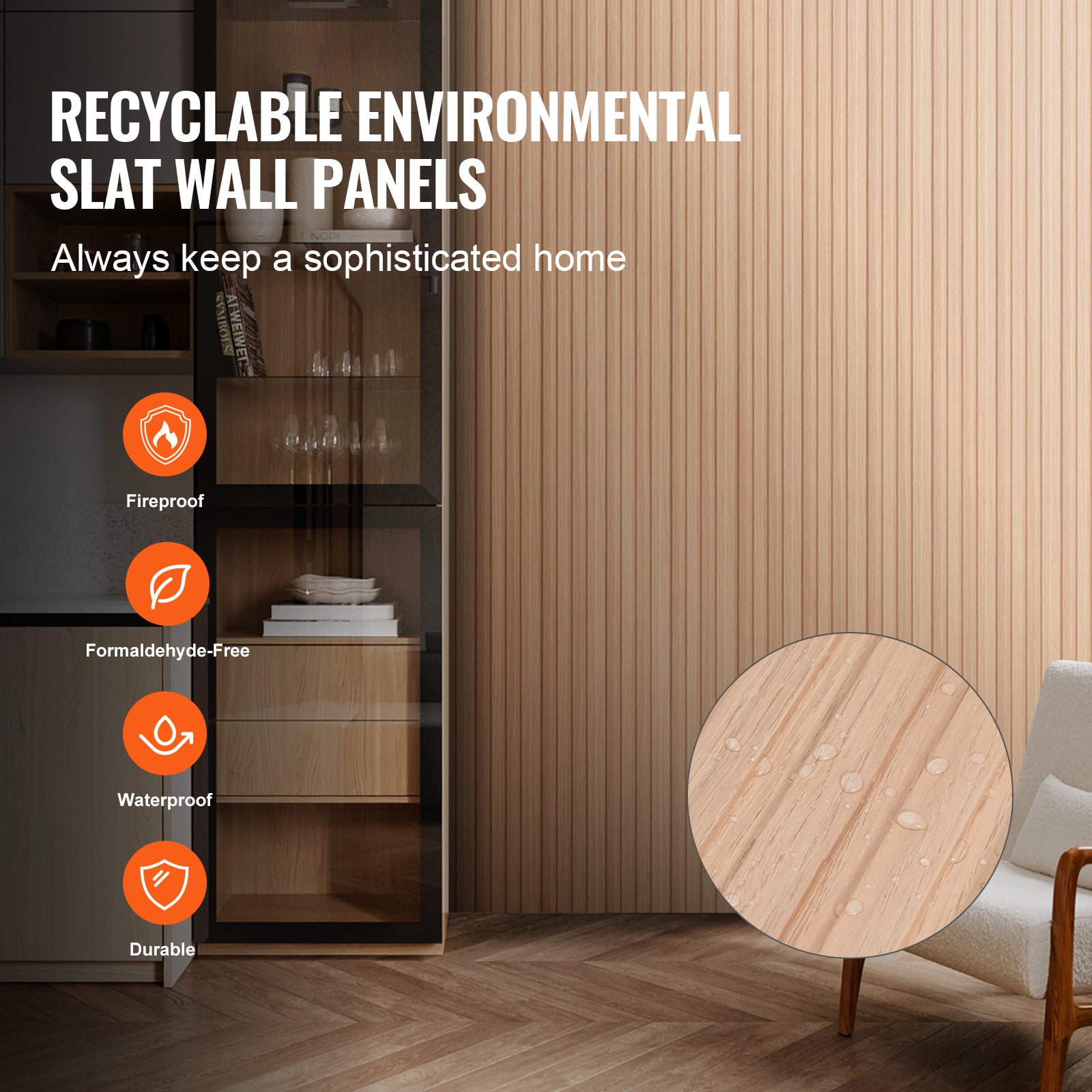 Panneau Mural Acoustique WPC VEVOR 2450x166 mm,Lot de 8,Effet Faux Bois,Réduction Bruit,Décoration Moderne,Bois de Frêne - 3
