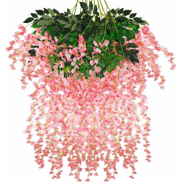360 unidades de flores artificiais falsas glicínia videira guirlanda suspensa romântica flores para casamento arco casa jardim festa decoração (rosa)