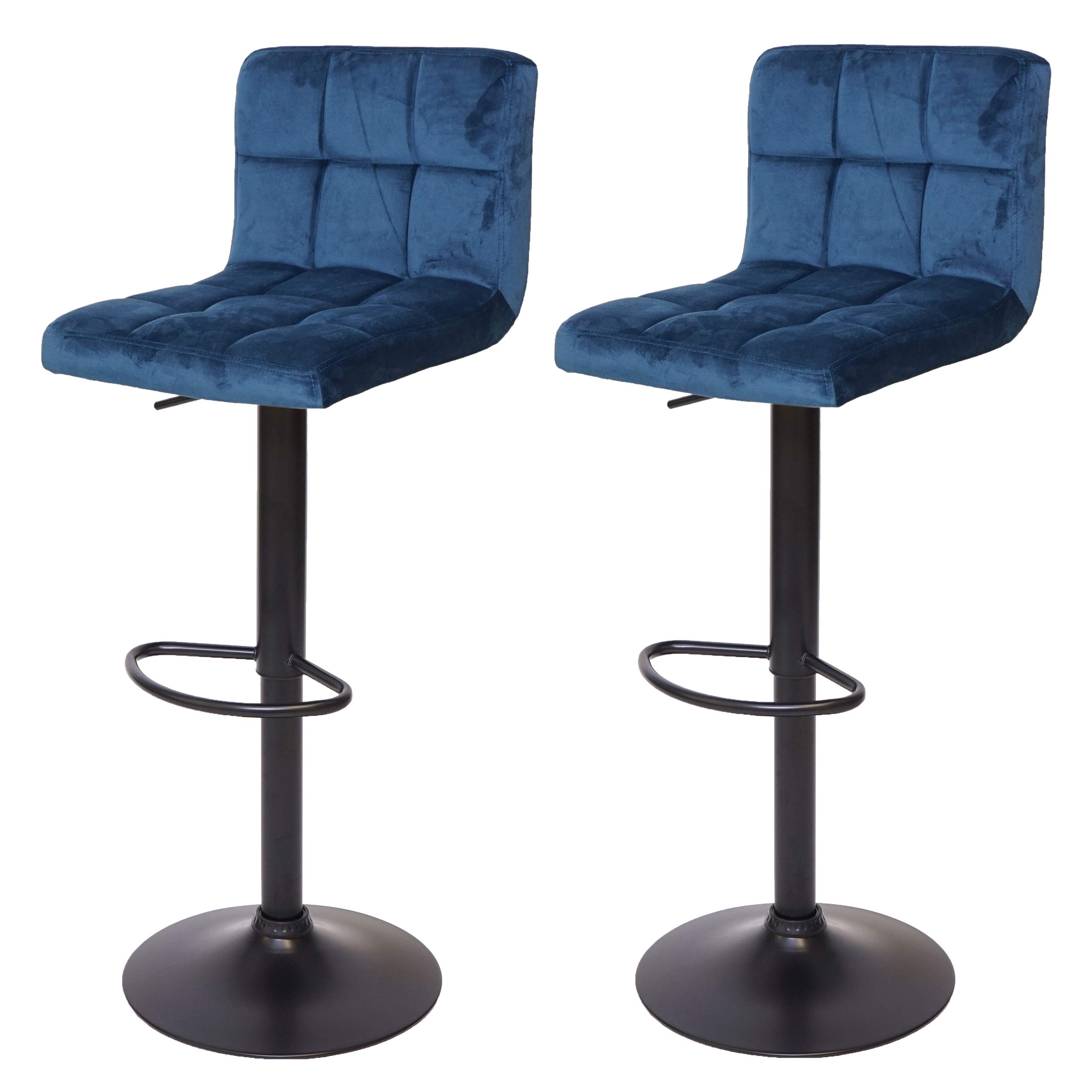Zestaw 2 stołków barowych HWC-G87, stołek barowy z regulacją wysokości ~ aksamitny petrol-niebieski, czarna podstawa