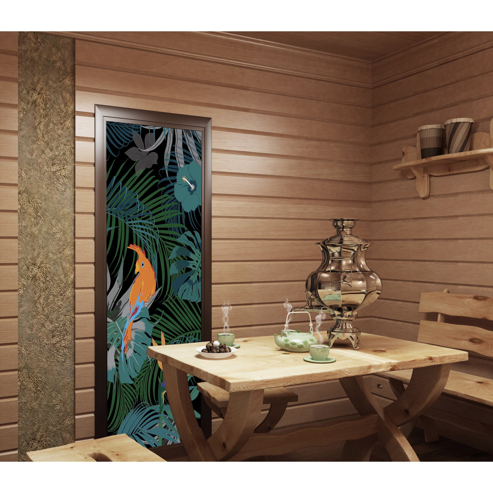 Autocollant Mural Perroquet Forêt Tropicale - 80x200 Cm, Vinyle Imperméable - Décoration Porte, Mur, Meuble
