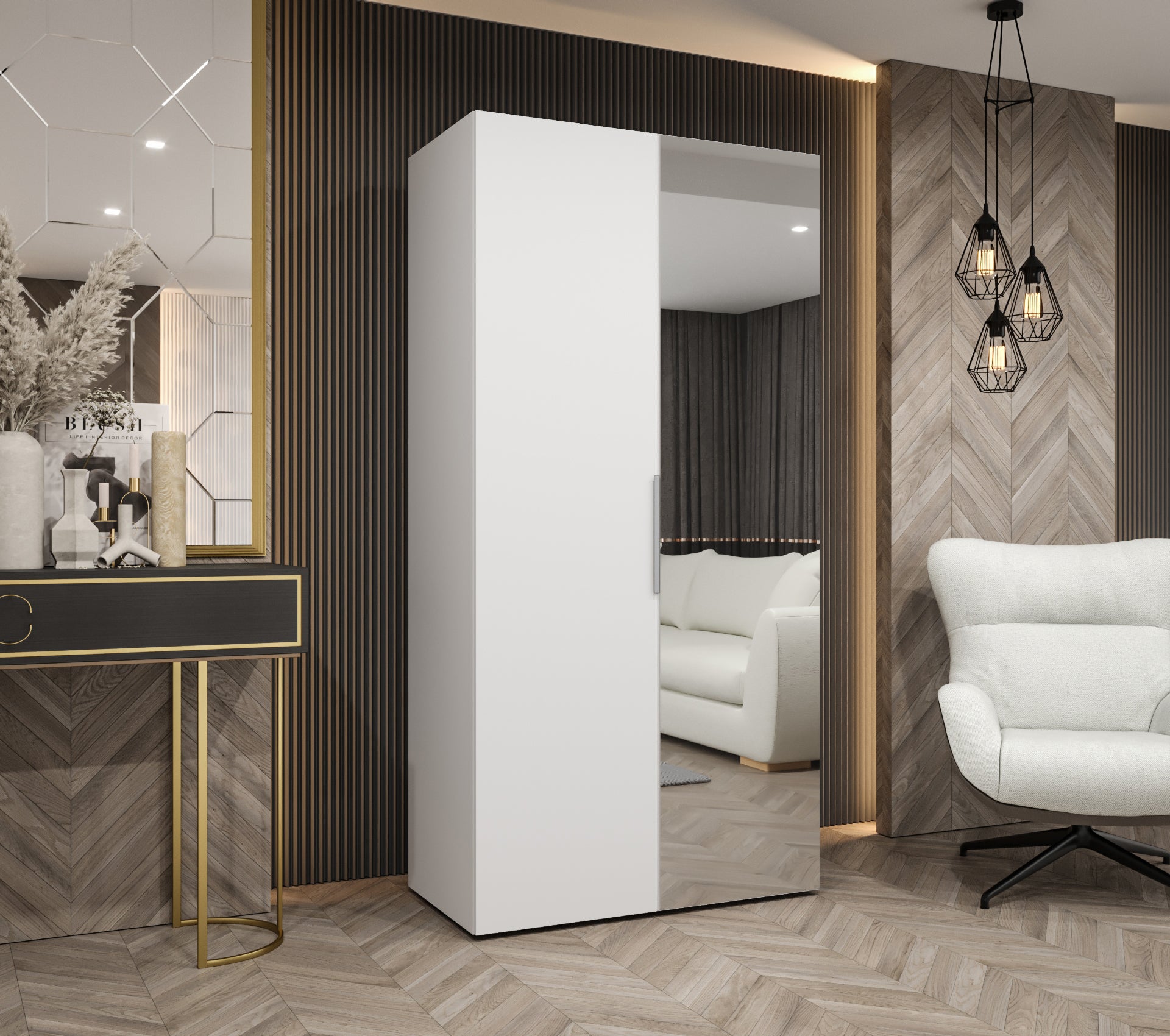 Szafa uchylna otwierana Marbella 2 100 x 52 x 202 cm biały + u. kaszmir Abiks Meble - 2