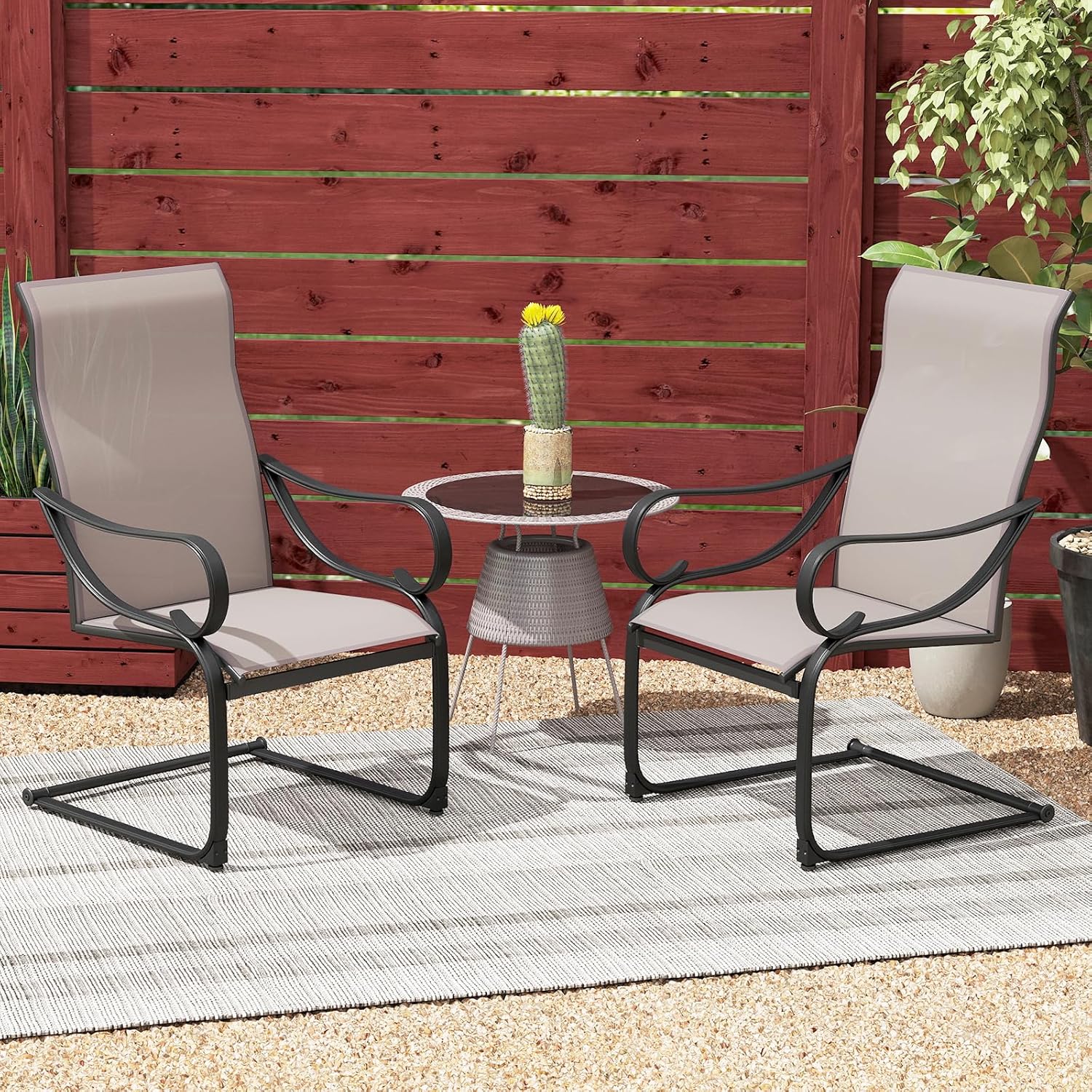 Set di 2 Sedie Pranzo da Giardino a Forma di C, Sedie da Esterno con Schienale Alto e Tessuto a Rete, Sedia in Metallo Super Resistenti per Gi - 4