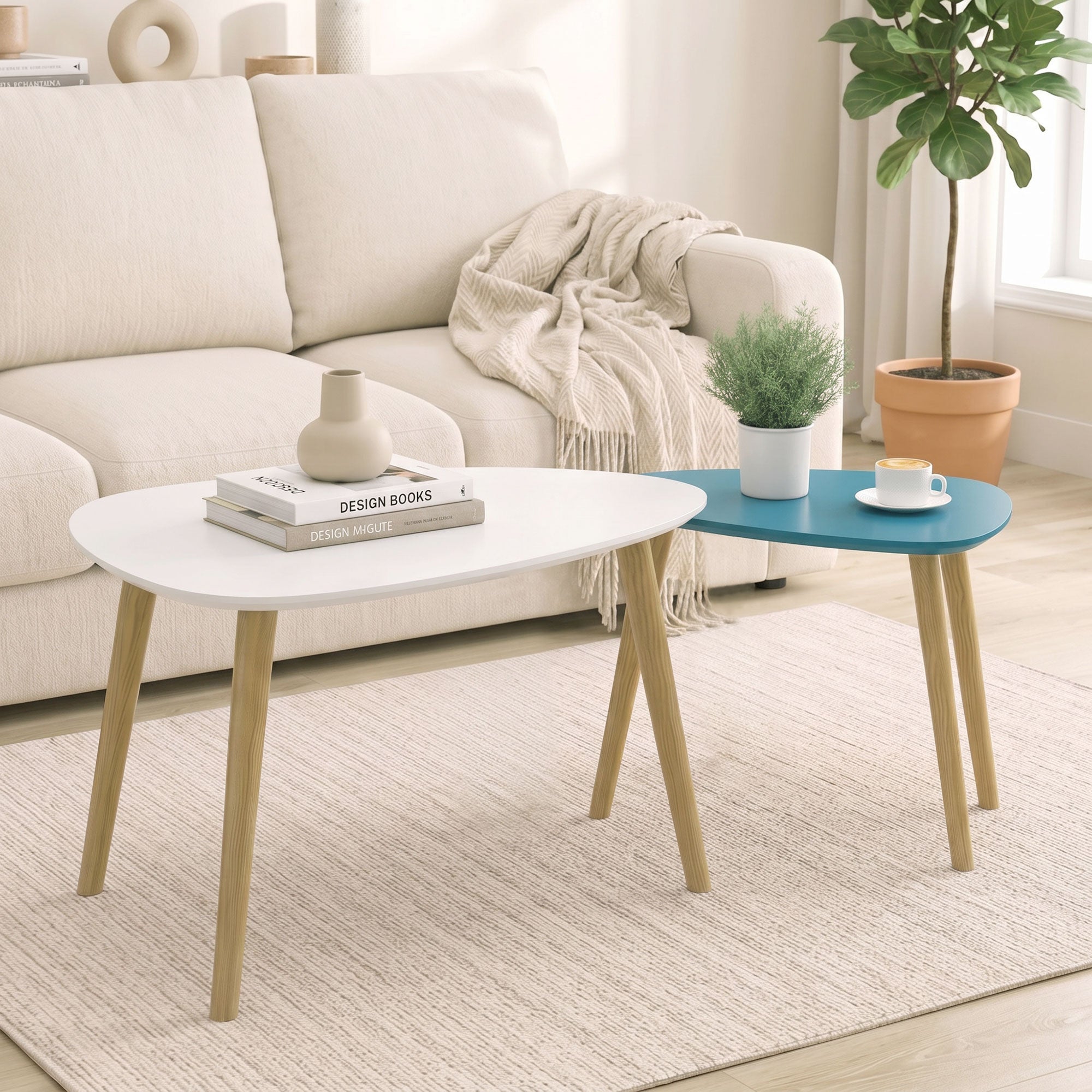 Table basse gigogne lot 2 scandinave bois blanc bleu | Leroy Merlin