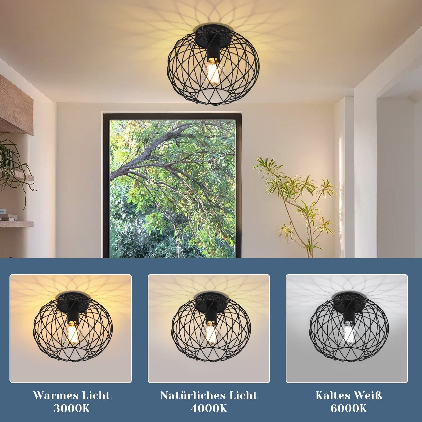 NETTLIFE Plafonnier E27 Rond Noir 30CM Max. 40W Lampe de Couloir en Métal Rétro Vintage Abat-Jour Industriel pour Allée Salon Chambre Cuisine - 6