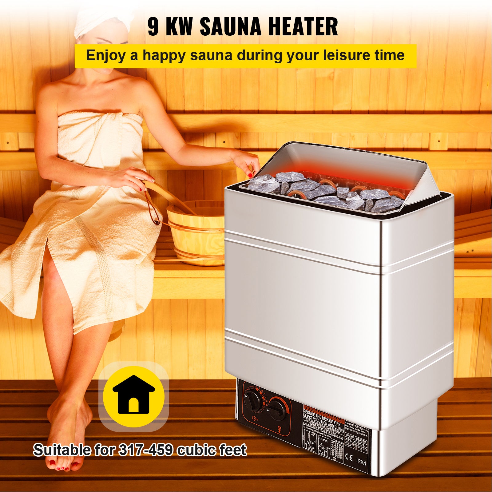 Poêle de sauna électrique 9KW,SucceBuy contrôleur externe,acier inoxydable,pour pièce de 9-13m³ - 4