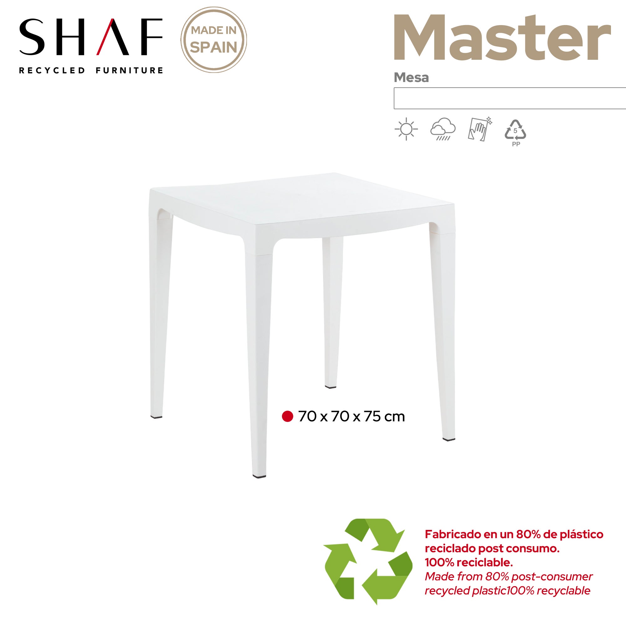 Table de jardin master 70 blanche - 3