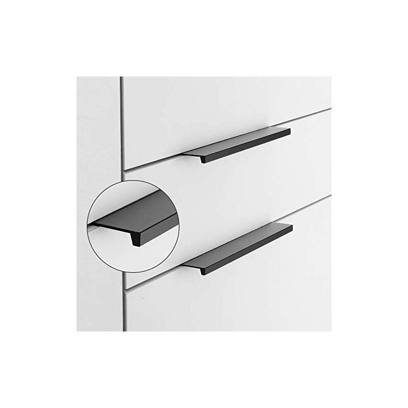 Lot de 10 Poignée Noir Poignée de Meuble Noir- Poignée Invisible de Meuble Cuisine Noir Poignée Meuble Noir Mat en Alliage d'Aluminium Entraxe 96mm - 2