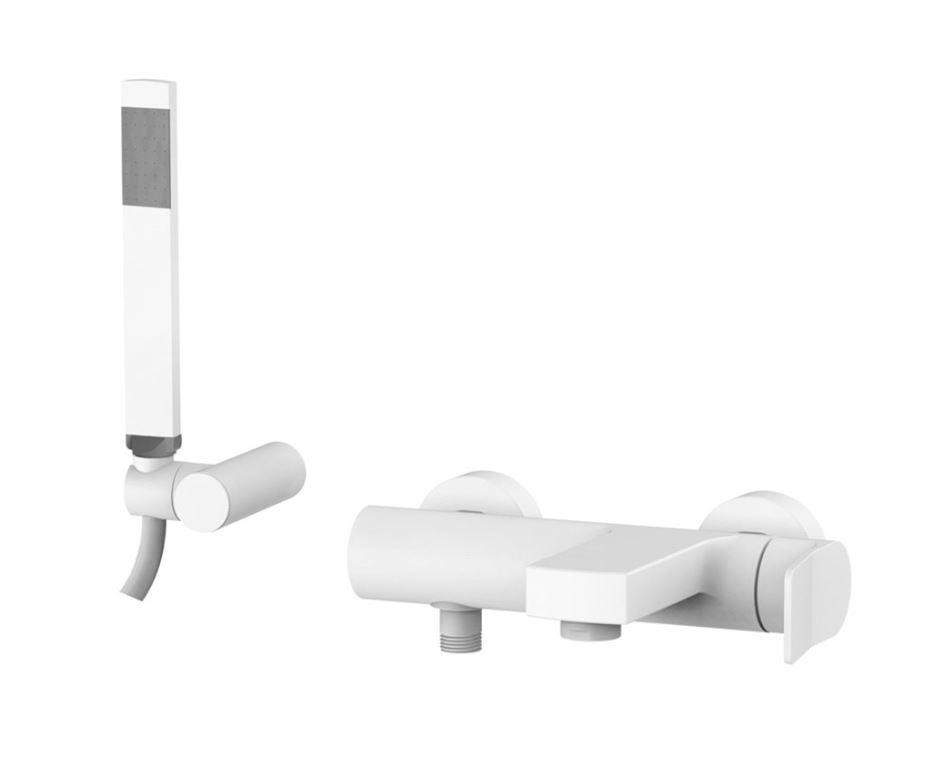 Monomando de pared para bañera completo con ducha de mano blanca opaca paffoni tilt ti023bo - blanco mate