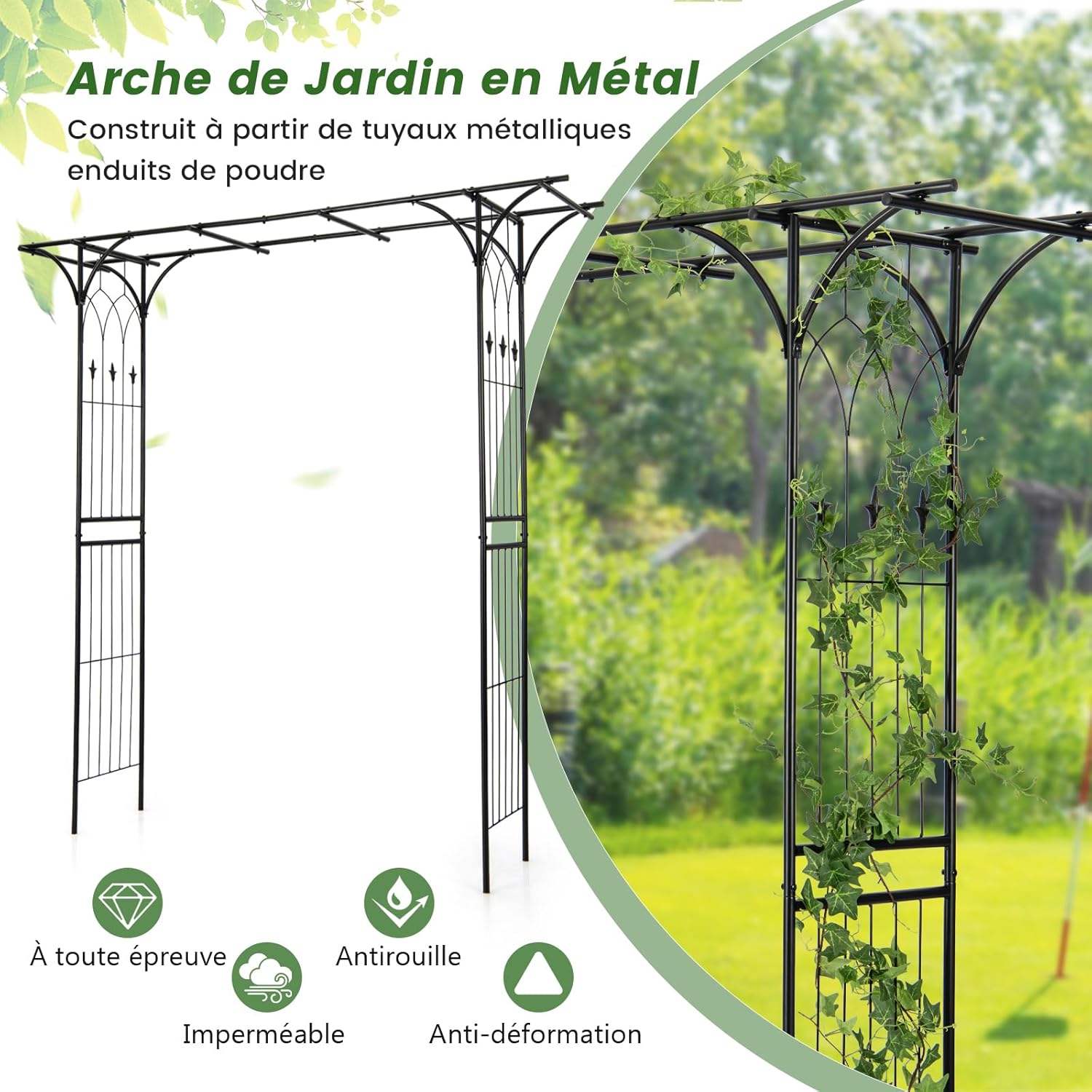 Arche de Jardin en Fer Forgé 205 cm, Treillis pour Diverses Plantes Grimpantes, Arche de Décoration Intérieure et Extérieure, 205 x 52 x 205 cm(Noir) - 3