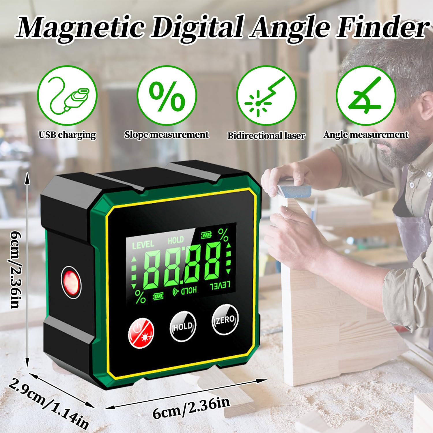 Inclinomètre Numérique Avec Base Magnétique - Mesure 360°, Précision ±0.1°, écran LCD, Pour Bois, Construction, Bricolage