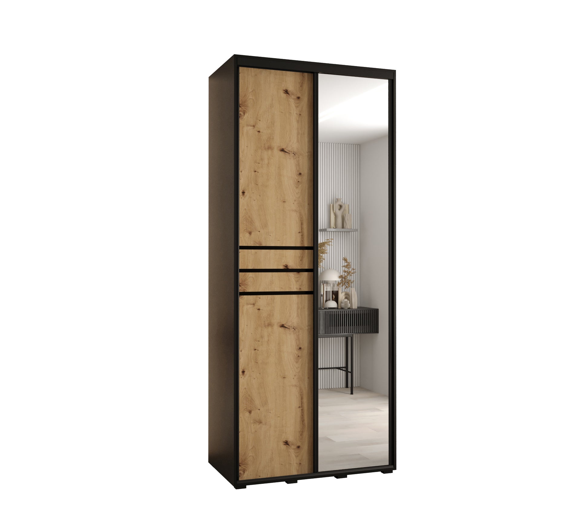 Szafa przesuwna z lustrem wysoka Davos 11 120 x 60 x 235,2 cm czarny + artisan + u. czarny - Abiks Meble