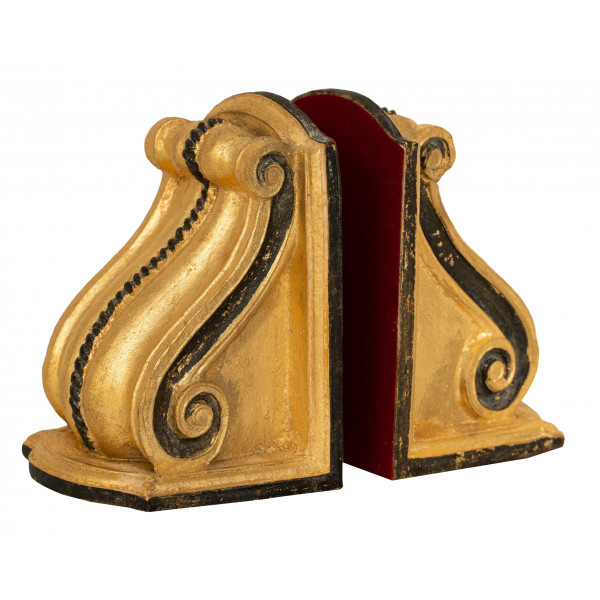 Biscottini sujetalibros - acabado decorativo en hoja dorada y negra antigua para estantes, libros y muebles - 23x12x18 cm - hecho en italia