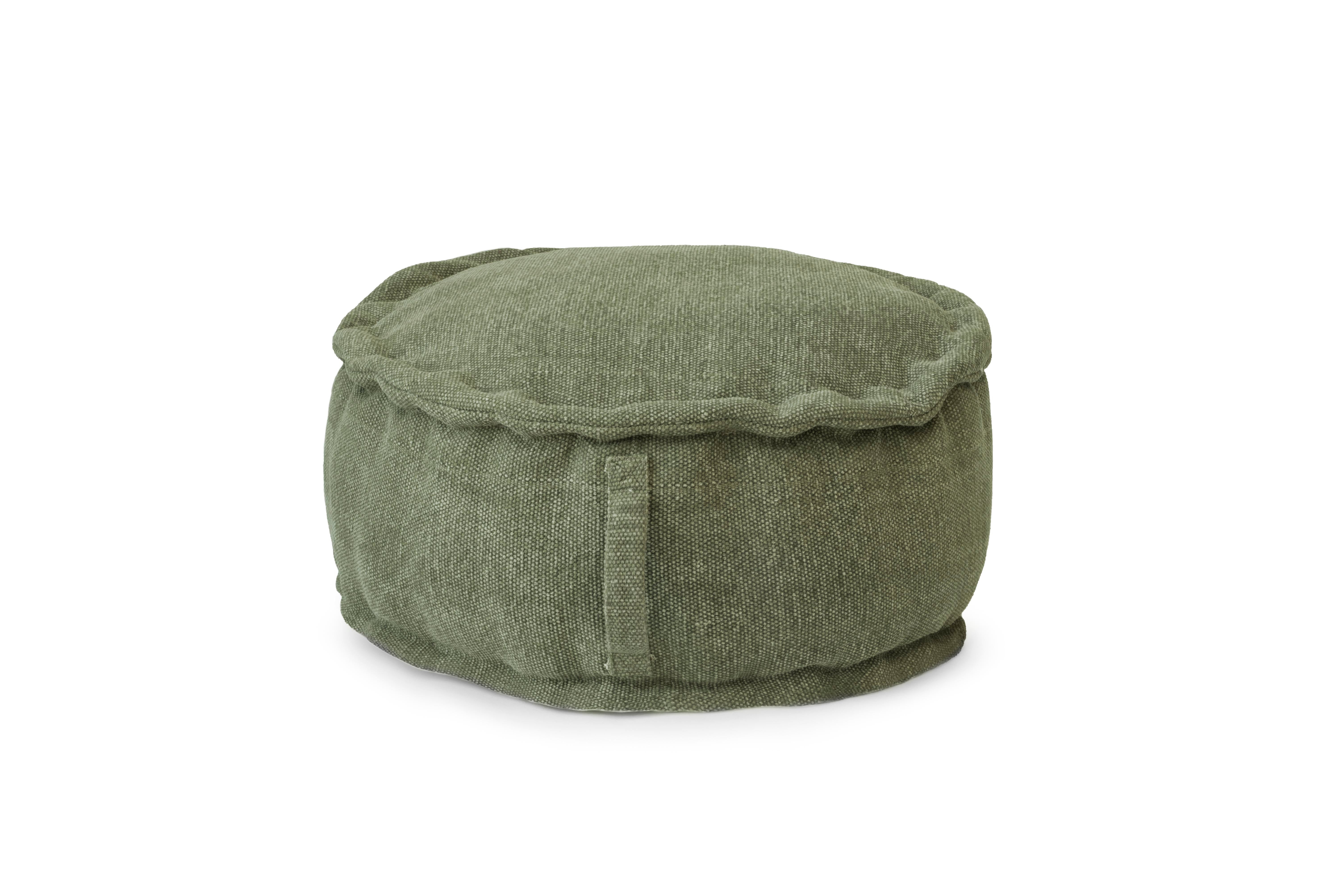 Puf Stone Wash zielony Ø60x25 cm – stylowy puf dekoracyjny do domu