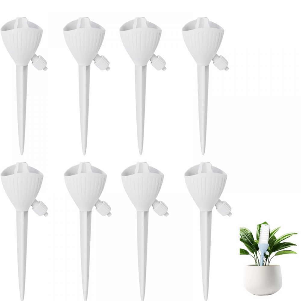 Zestaw 8 zraszaczy do podlewania roślin doniczkowych, ogrodowych i kwiatów ogrodowych z regulowanym systemem nawadniania (biały)
