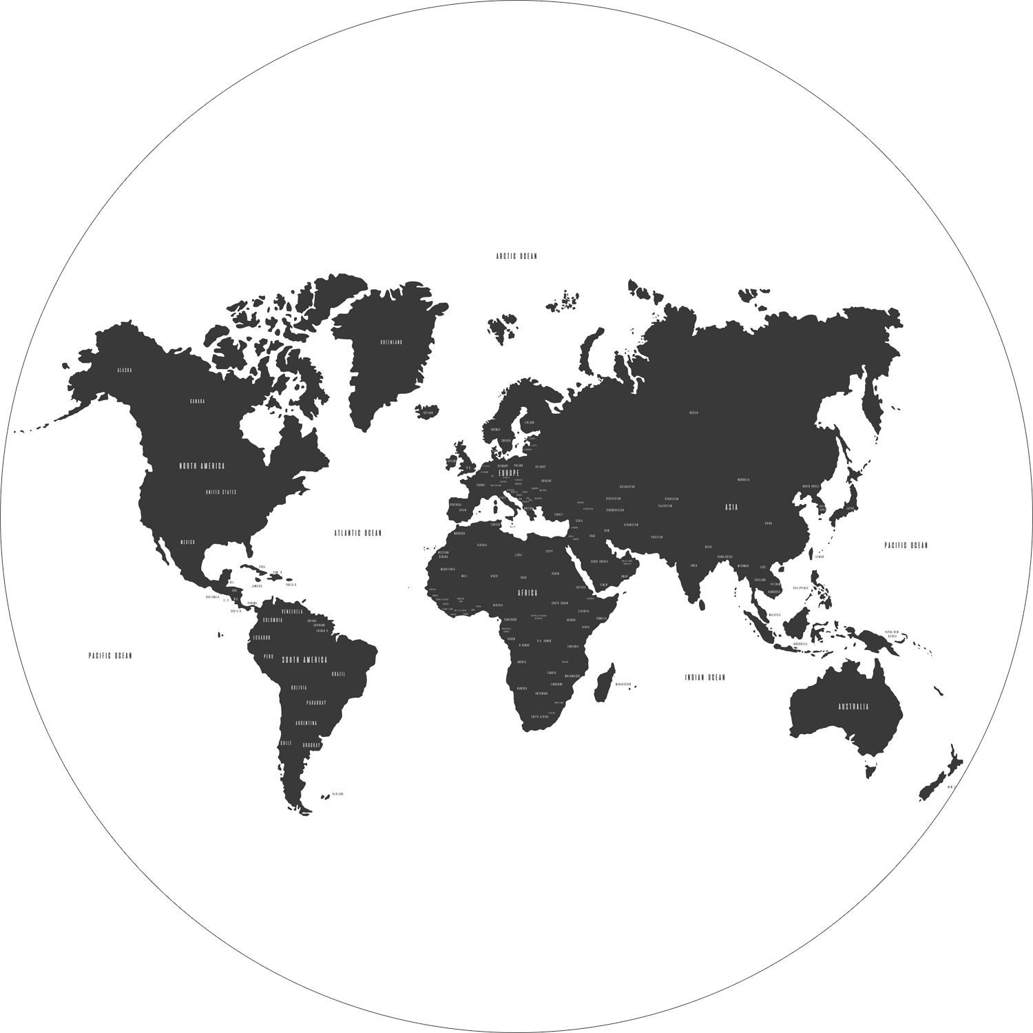 Kółko do tapet samoprzylepnych Mapa świata czarno-białym - Ø 140 cm - ESTAHOME