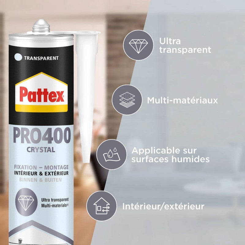 Colle mastic de fixation PL Premium Crystal - transparent - cartouche de 290 g - 2