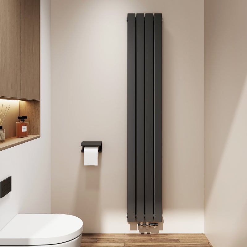 EMKE Grzejnik Stalowy Podwójny Pionowy 911W, 180x30,4 cm, 4 bar, do 12 m² – Czarny mat