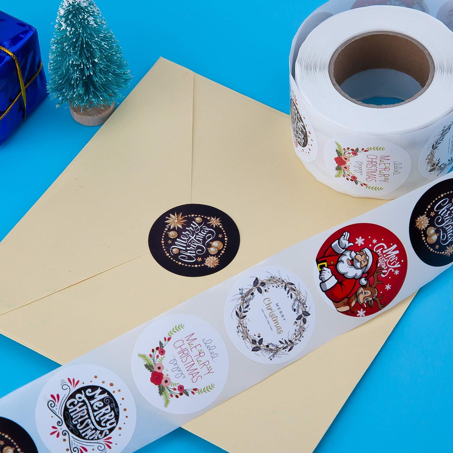 Autocollants 500 pièces Etiquette Autocollantes Noel,Autocollants Décoratifs Décoration de fête étiquettes de Noël 5 Modèles (2,5cm*2) - 4