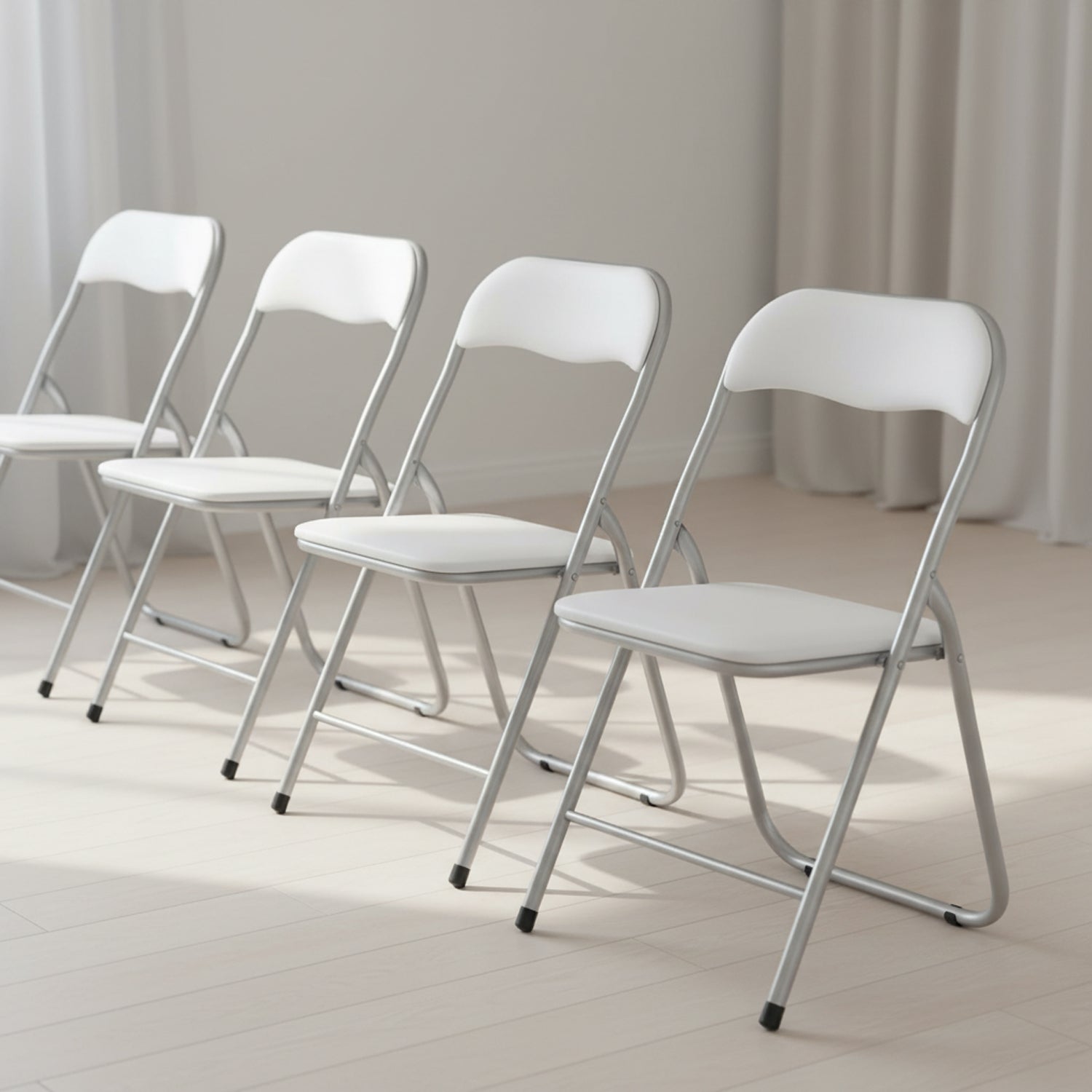 Set Di 6 Sedie Pieghevoli Con Struttura In Ferro Imbottite Salvaspazio Per Giardino Sala Riunioni Eventi Cucina Bianco - 5