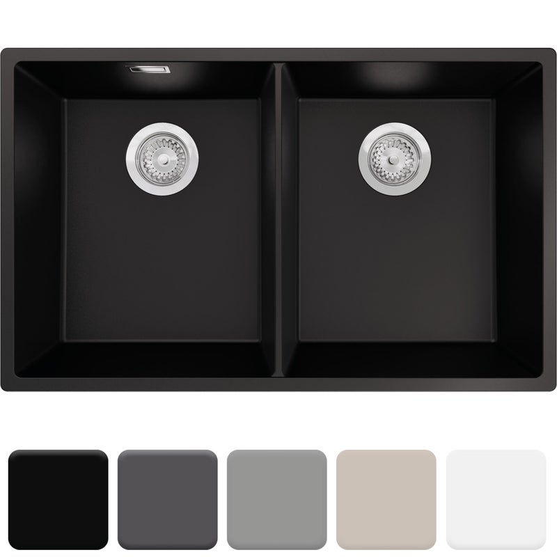 Zlewozmywak podblatowy 76x47cm, do szafki od 80cm + Syfon - Agate Czarny STONESTYLE