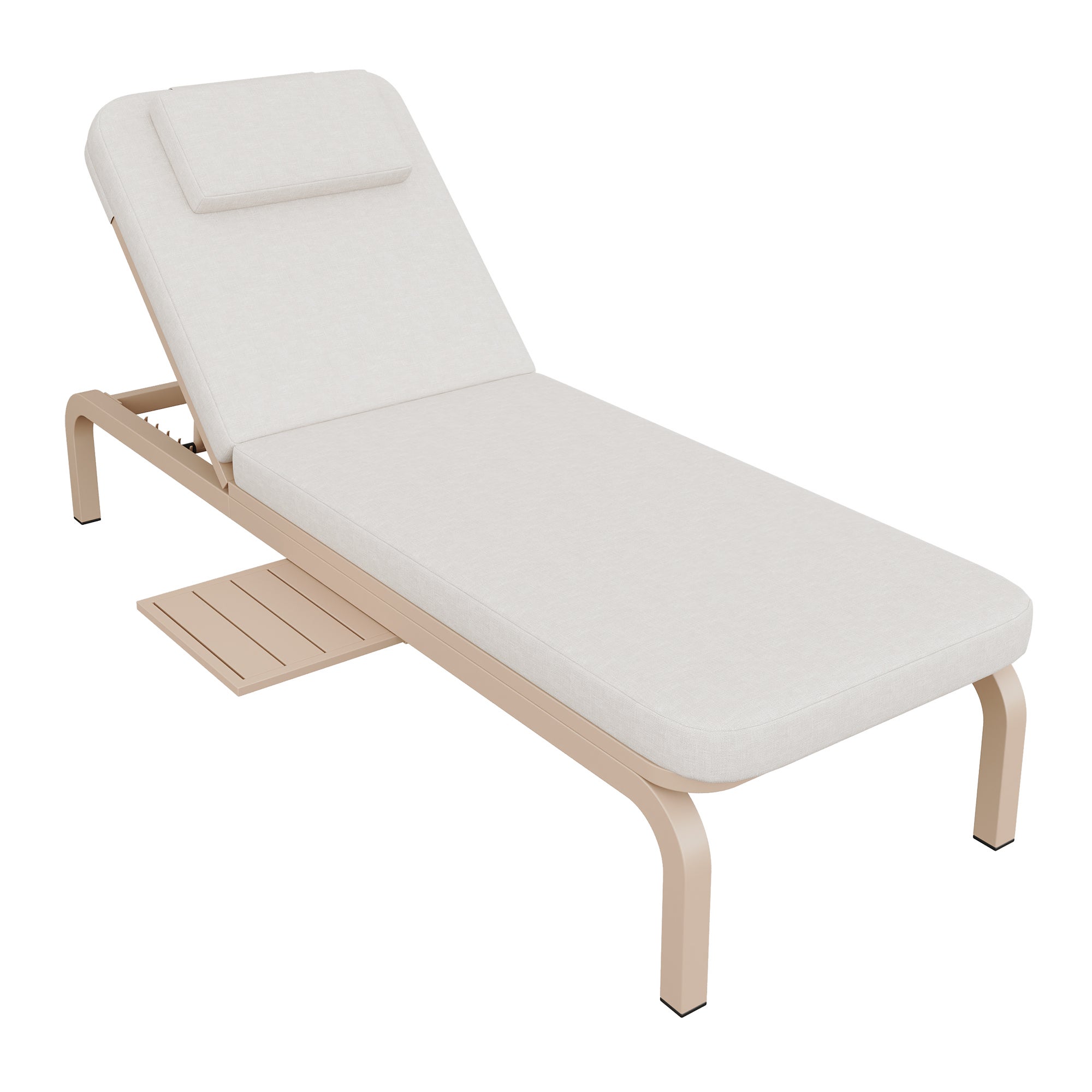 Tumbona con mesa auxiliar y respaldo regulable - 194 x 63 x 93 cm - Acero galvanizado y poliéster - Beige - 9