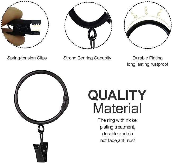 AYSUM Confezione da 50 anelli per tende in metallo, 38 mm, per tende, aste e doccia (nero AYSUM Confezione da 50 anelli per tende in metallo, 38 mm, per tende, aste e doccia (nero