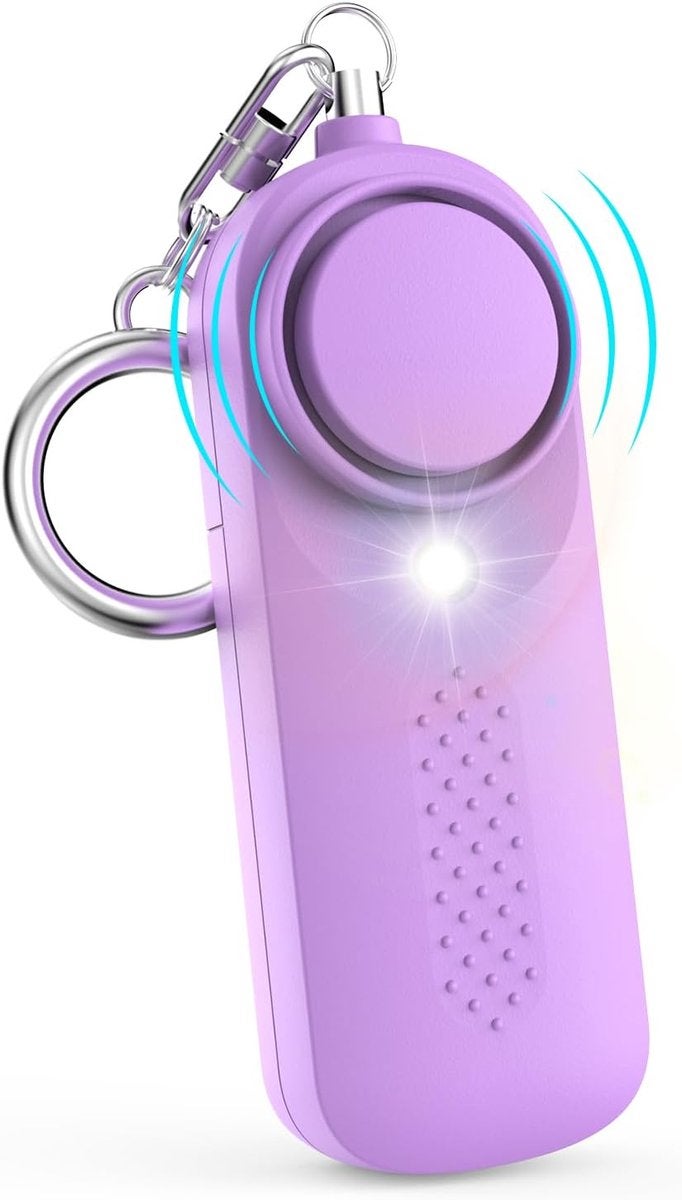 Alarmă personală, 130 dB, Sirenă de securitate, Sirenă de autoapărare, Cu breloc cu LED-uri luminoase - Pentru copii, femei, studenți și seniori (Mov)