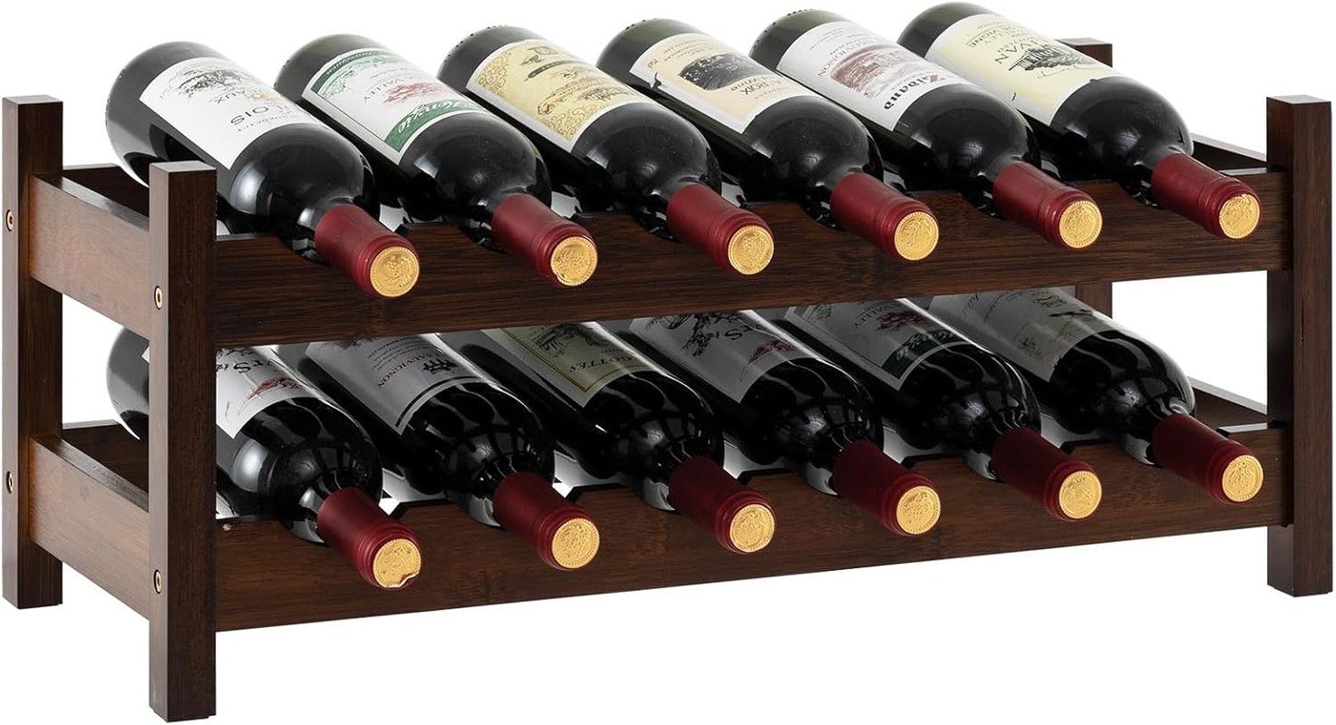 Dwupoziomowy Stojak na 12 Butelek, 24 x 60 x 25 cm, Mała Modułowa Regał Pochylony do Samodzielnego Montażu na Blat, Szafka Barowa (Kawiarnia)