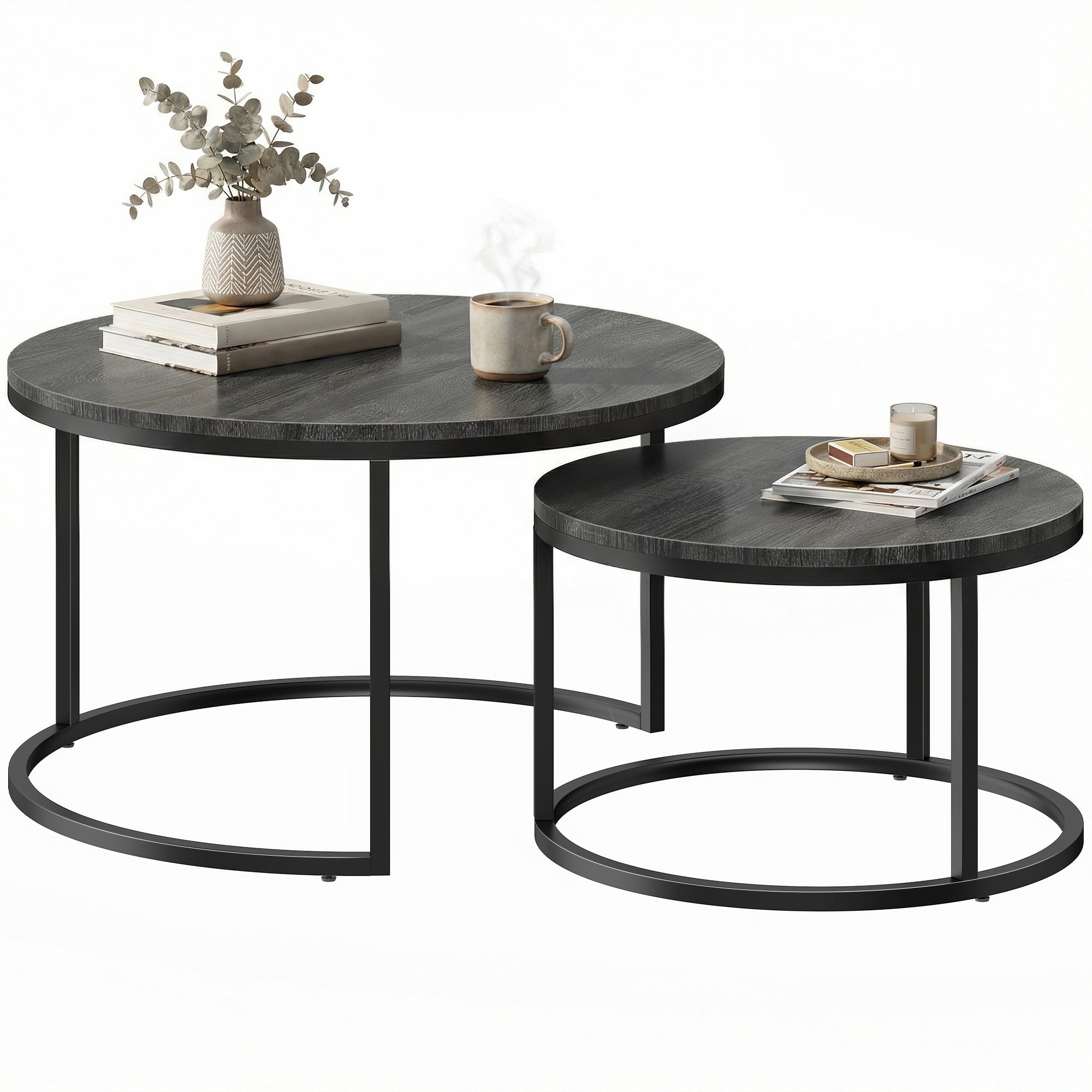 Ensemble de 2 tables basses modernes empilables avec structure en métal ...