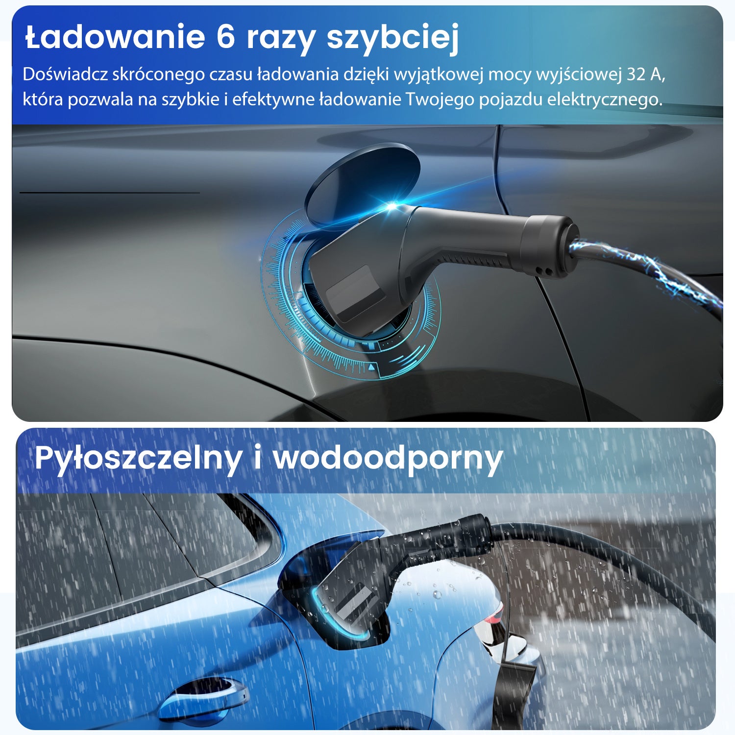 Przenośna Ładowarka EV JUNSUN 3.5/11kW | Typ 2 | Kabel 6m | IP65 | Ładowanie 3-fazowe | Aplikacja - 8