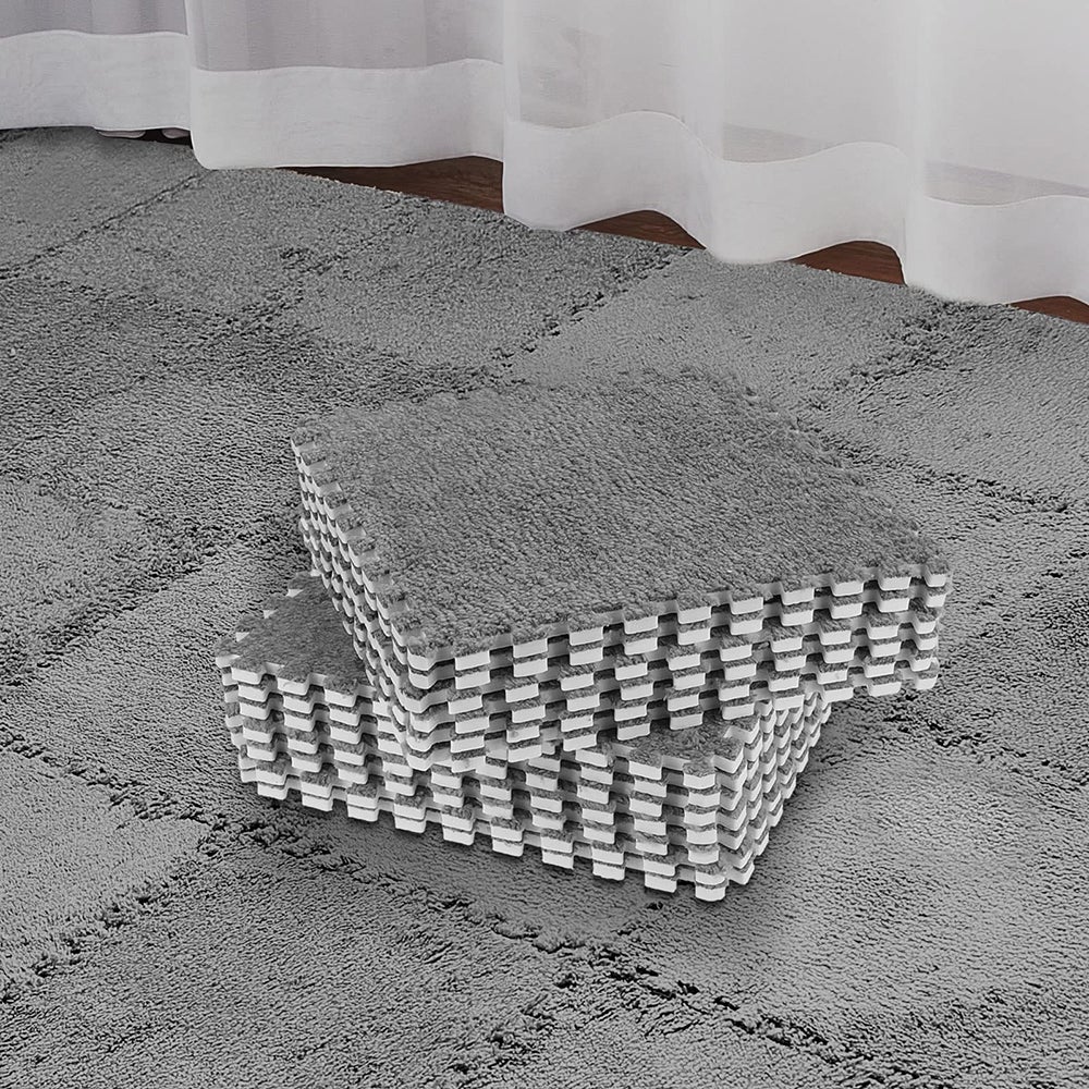 12 dalles de moquette en peluche emboîtables, sous-couche d'isolation phonique épaisse, tapis en mousse EVA, convient aux salles de jeux (gris). - 8