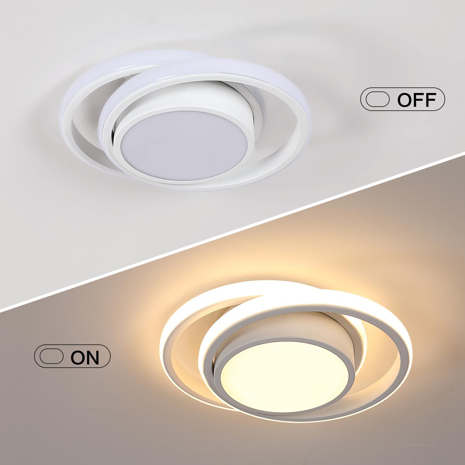 GOECO 2 pcs Plafonniers LED 32W au Design Moderne, Blanc Chaud 3000K, Idéal pour Salon, Chambre - Diamètre 28cm, Blanc - 9