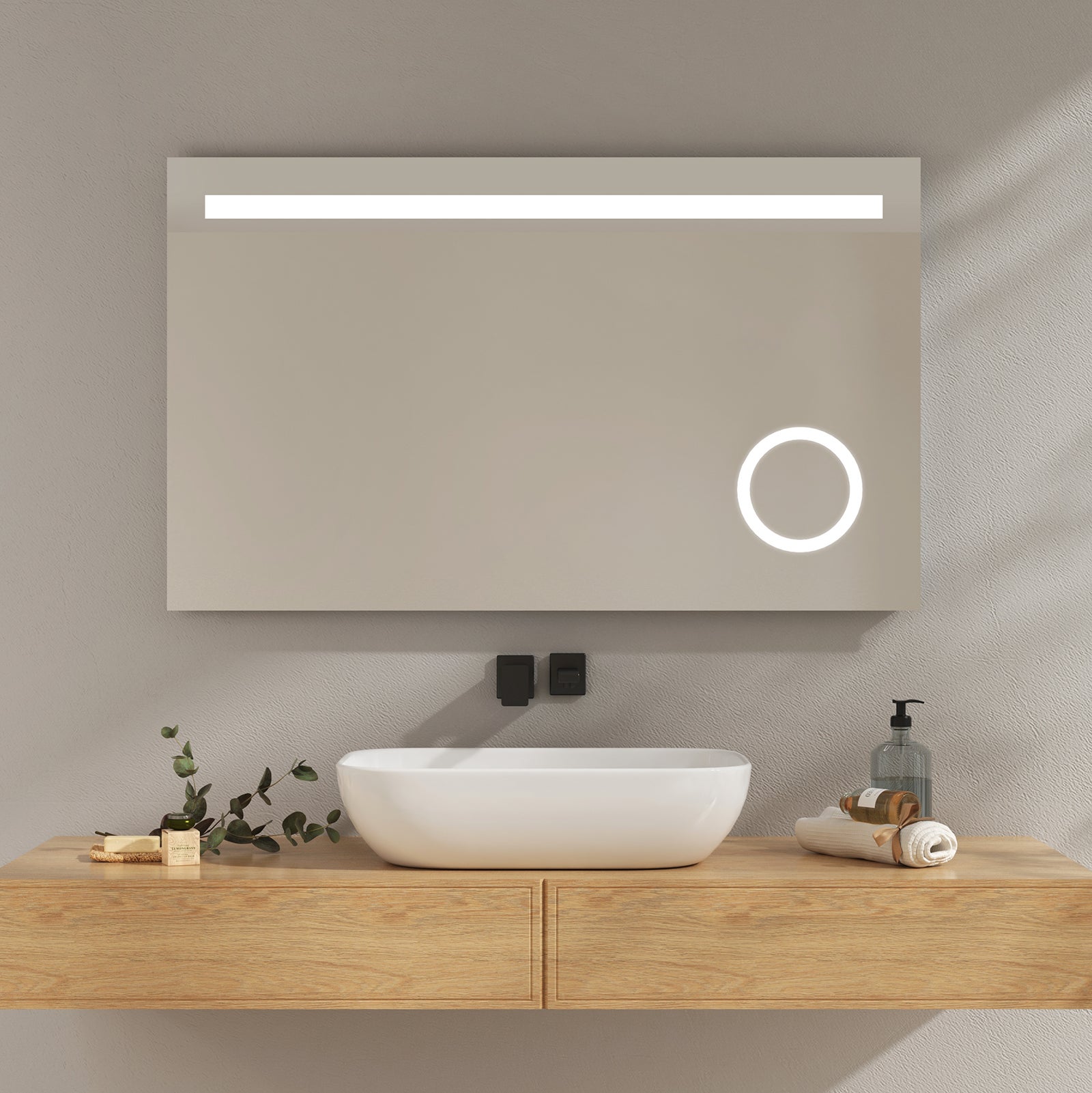 Miroir Lumineux Salle De Bain EMKE 50x60cm - Anti-Buée, 2 Couleurs Lumière, Interrupteur & Mémoire