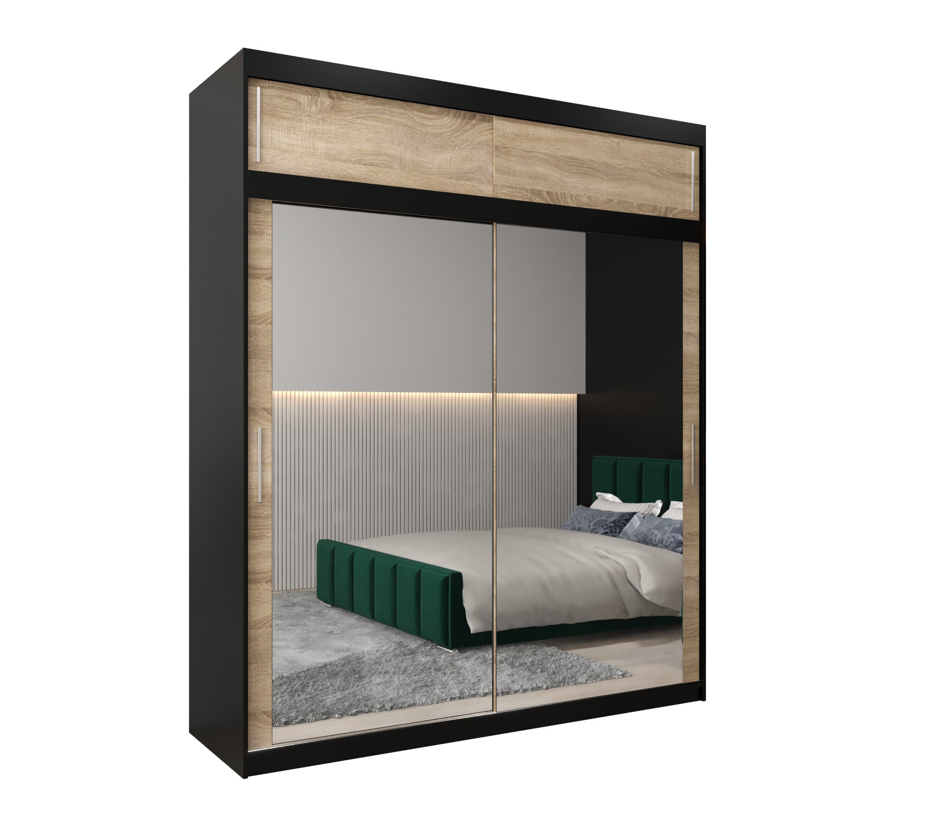 Szafa przesuwna z nadstawką garderoba TOKYO 3 200 x 62 x 240 cm Czarny + Sonoma - Abiks Meble