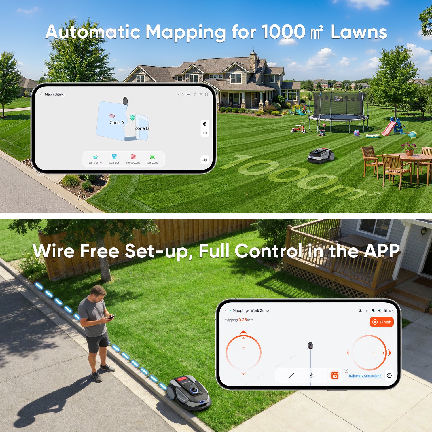 Robot Tondeuse sans Fil, 1000 m², LiDAR 360°, Vision AI, Cartographie, Évitement des Obstacles, Pentes 42 %, Contrôle App, Sunseeker S4 - 3