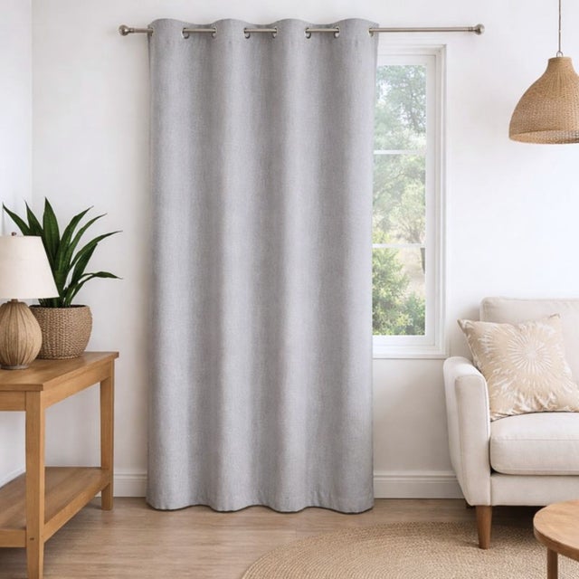 Rideau 100% occultant - Effet chiné - Gris clair - 140x180 cm - Polyester
