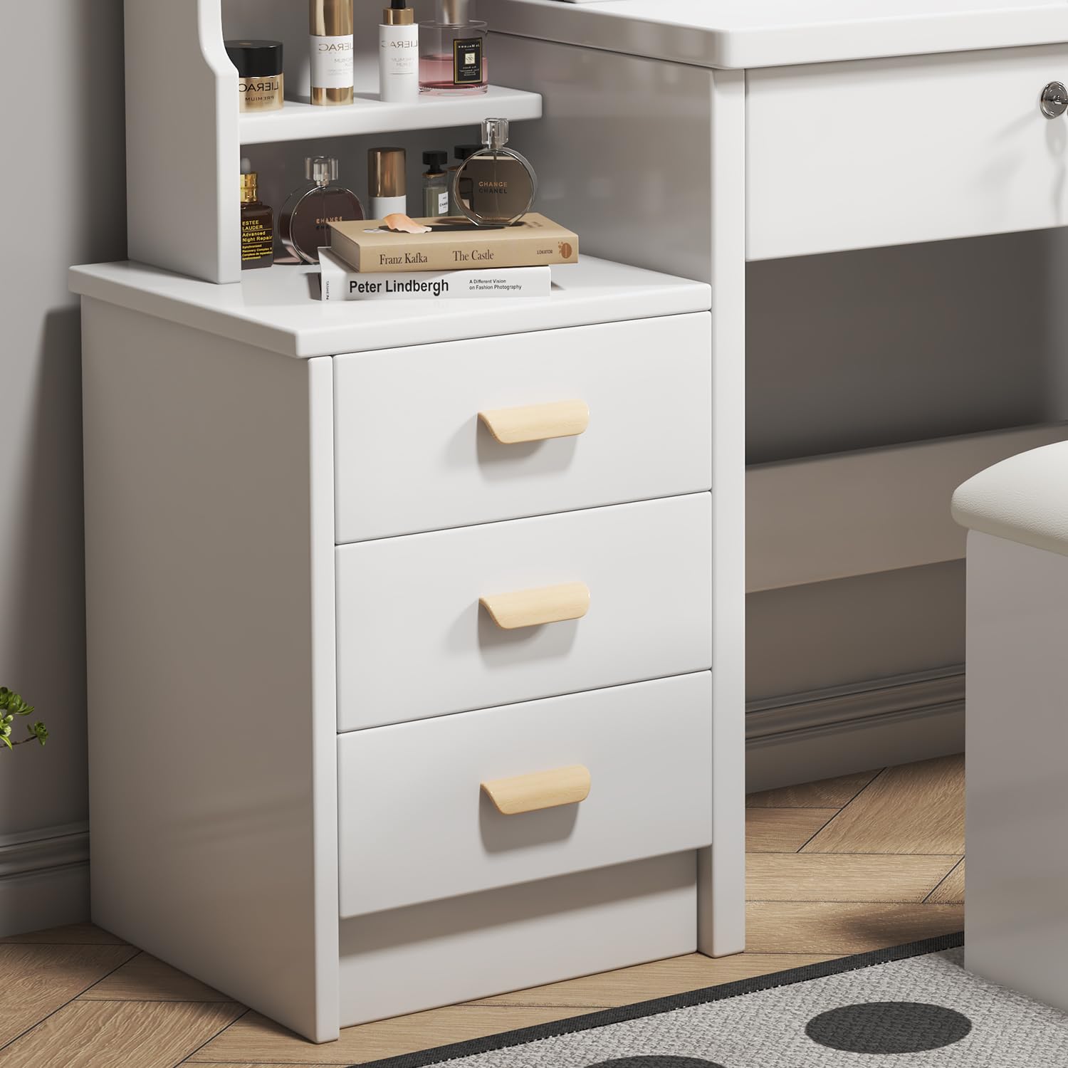 Coiffeuse avec miroir LED en MDF Blanc H. 130 x l. 85 x P. 36 cm - 8