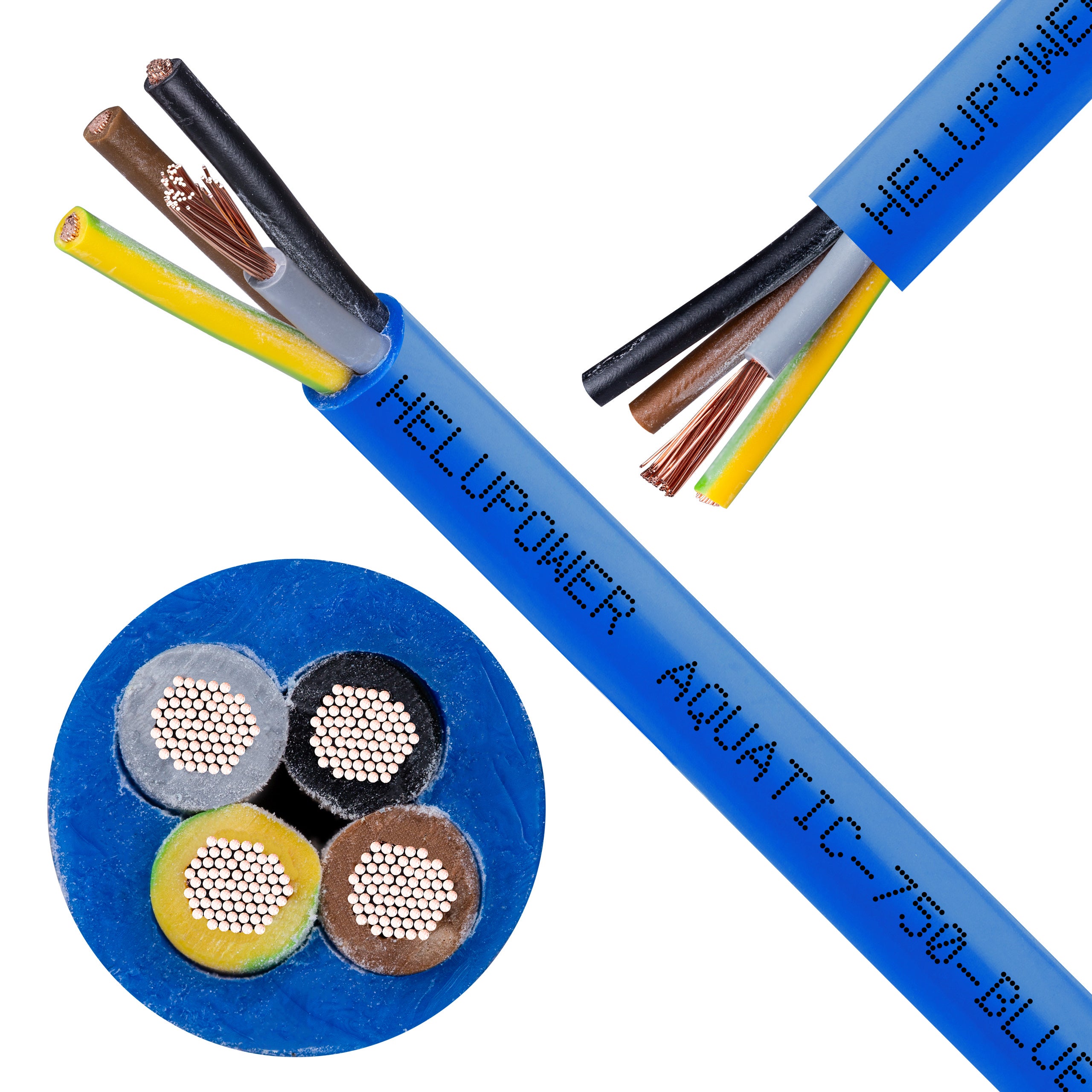 Kabel wodoodporny HELUPOWER AQUATIC 4x2,5mm2 niebieski 450/750V bezhalogenowy do pomp głębinowych, wody pitnej i słonej linka Helukabel 100m