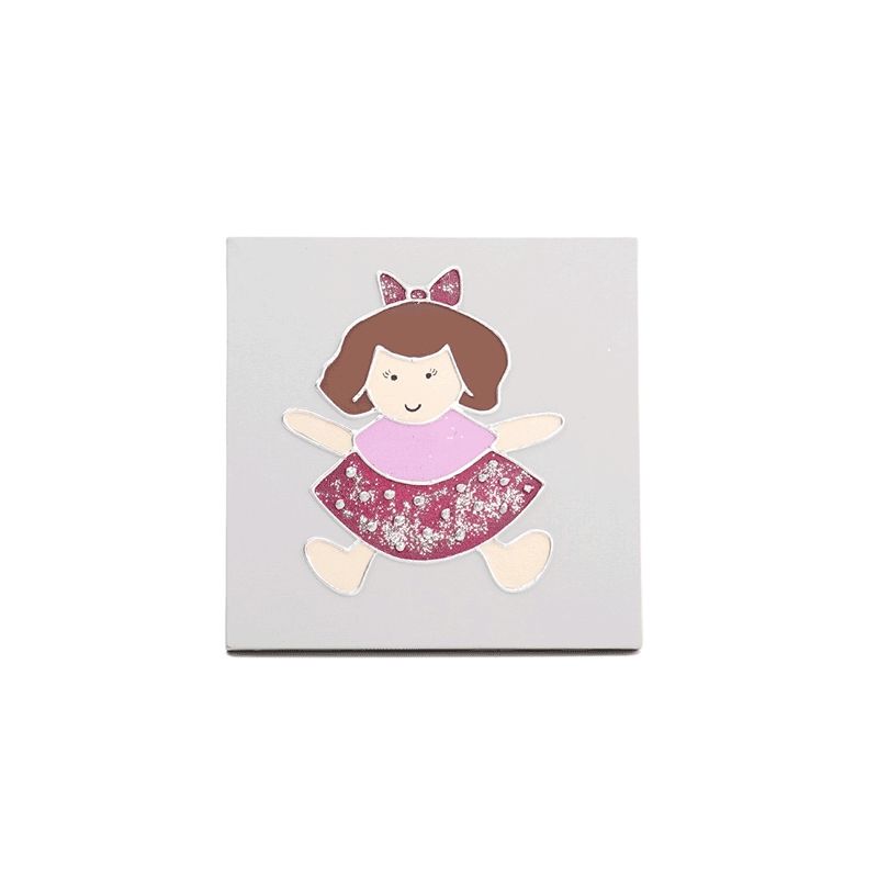 Cuadro artesanal infantil muñeca rojo - rosa 30 x 30 x 3,5 cm