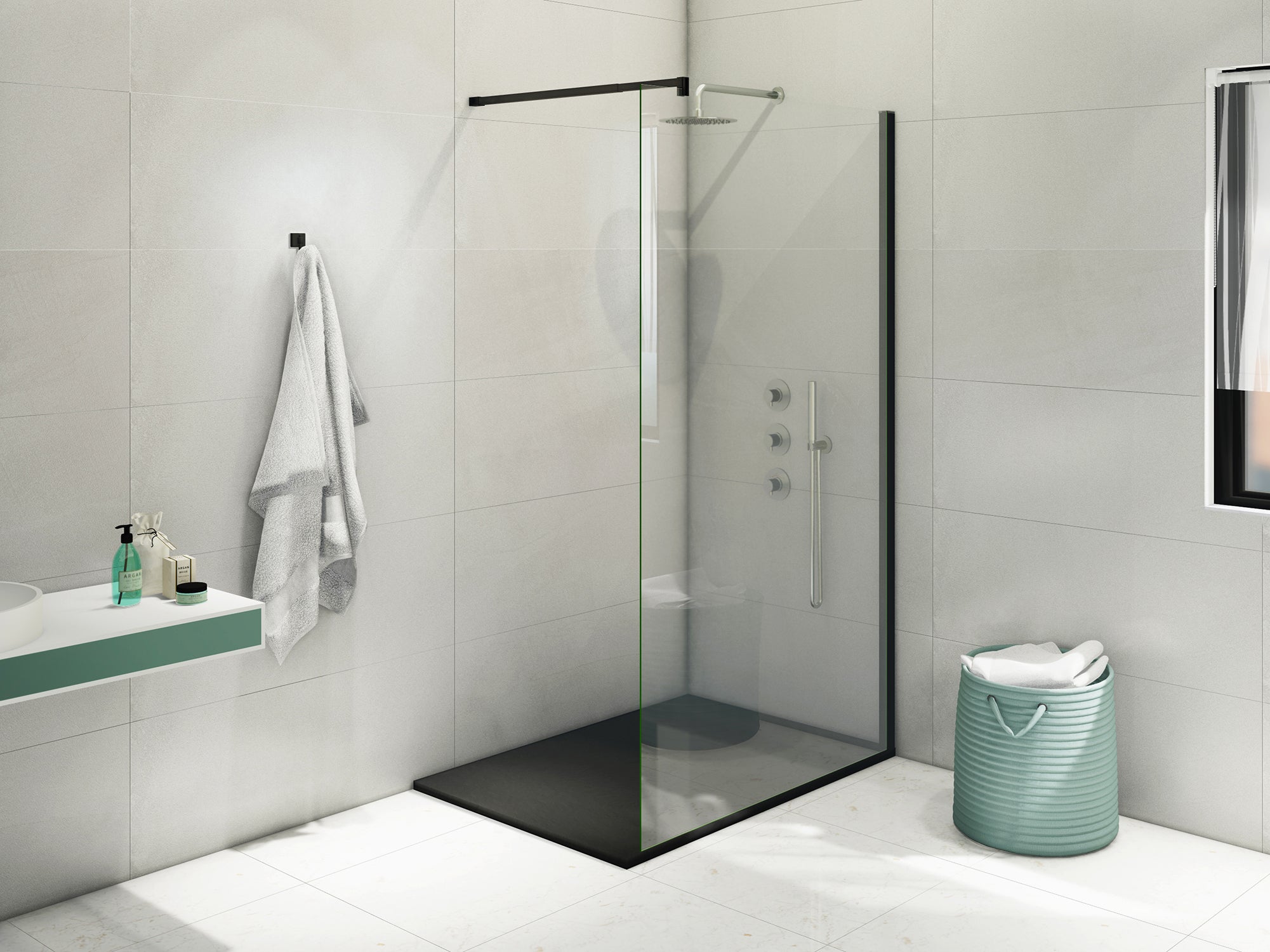 NALA-Piatto Doccia In Smc Vetroresina Effetto Pietra H 2,6 Cm Con Piletta Di Scarico Inclusa 80-120 Nero - 3