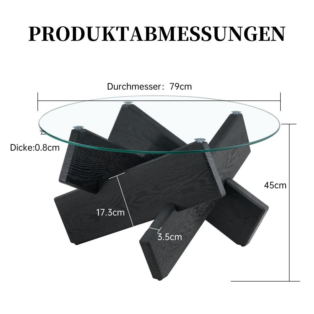Tavolino Rotondo MDF e Vetro Temperato Multicolore 79cm, Gambe Legno Nero, Superficie Vetro 0,8cm, Design Elegante e Moderno - 4