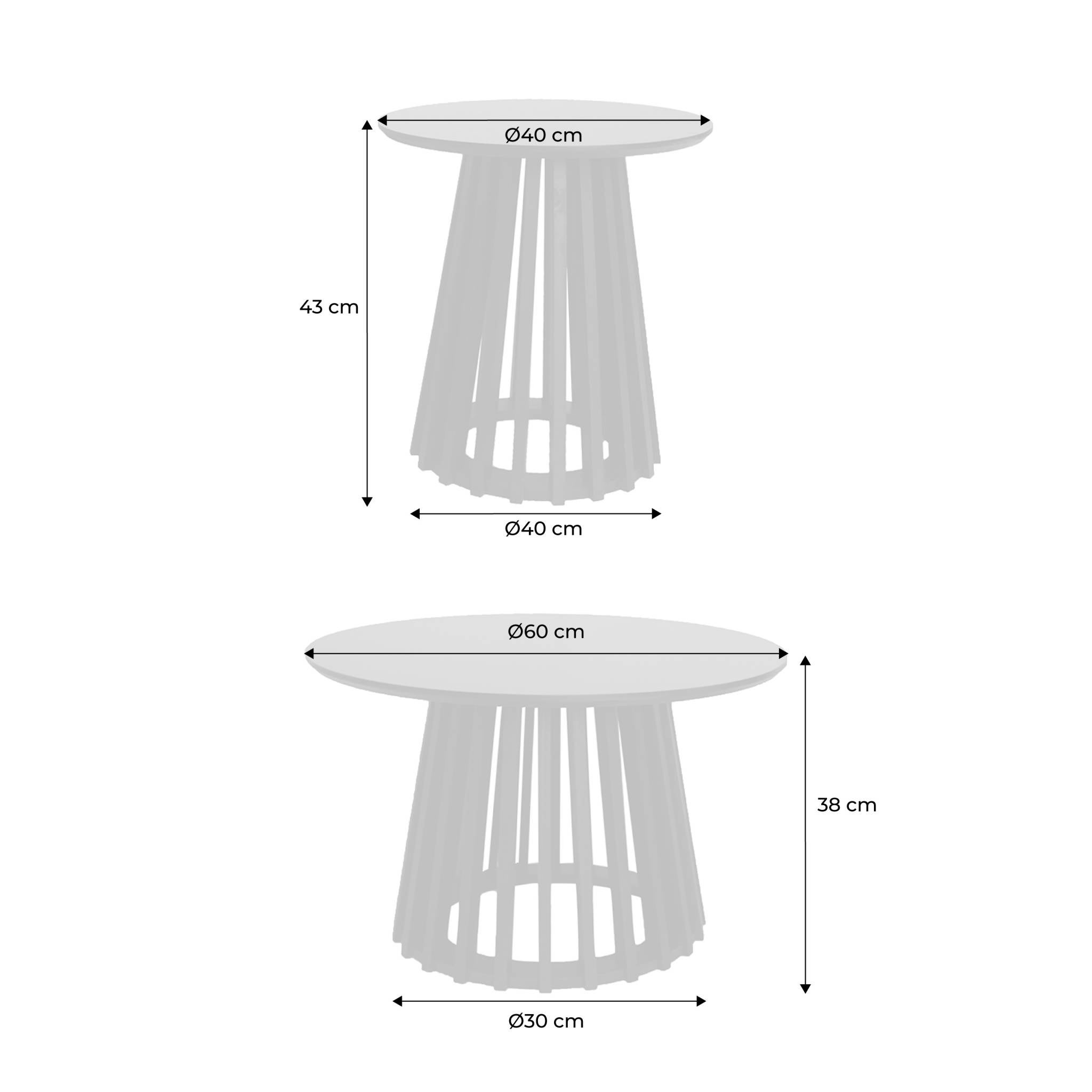 Set de 2 tables basses rondes plateau effet bois noyer et pieds en bois de sapin. Ø40cm et Ø60cm CLARA - 4