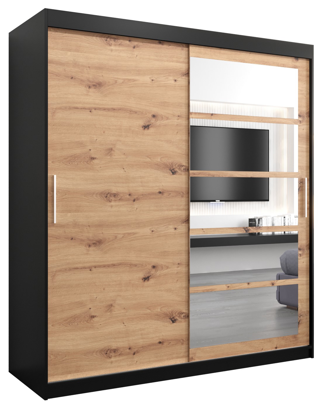 Szafa przesuwna garderoba ROMA 1 180 x 62 x 200 cm Czarny + Artisan - Abiks Meble